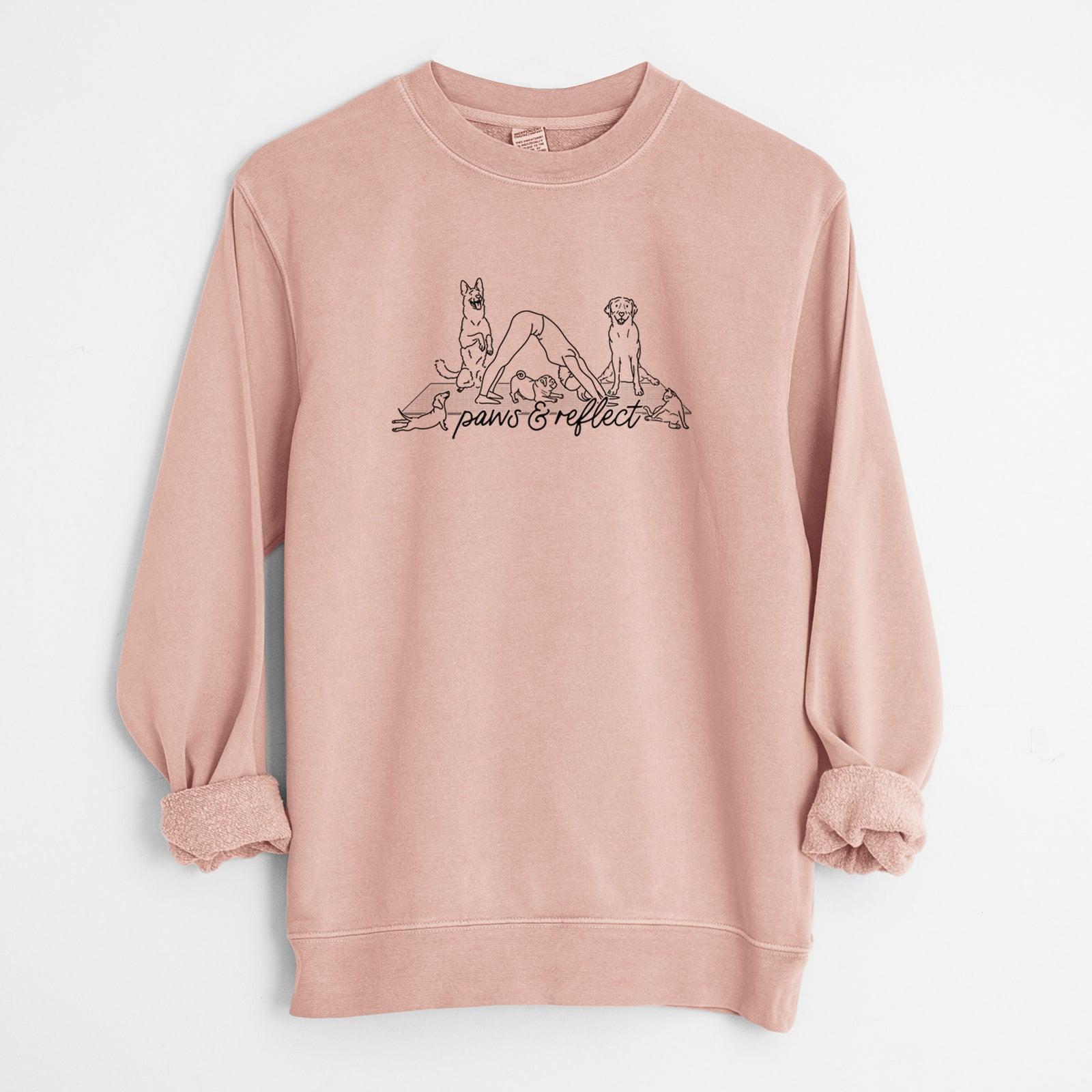 Paws and Reflect - Yoga with Dogs - Unisex Pigment Dyed Crew Sweatshirt in Dusty Pink