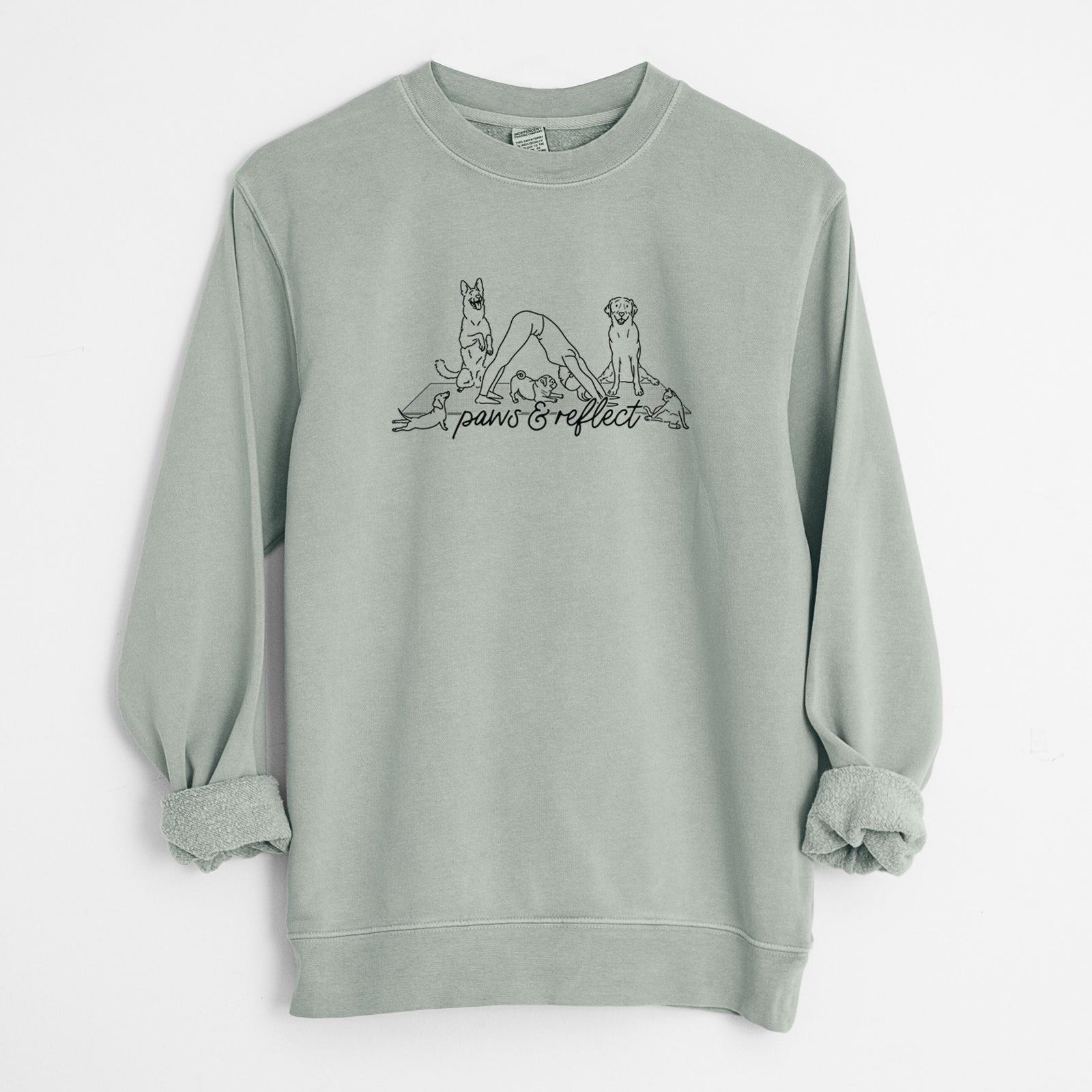 Paws and Reflect - Yoga with Dogs - Unisex Pigment Dyed Crew Sweatshirt in Sage