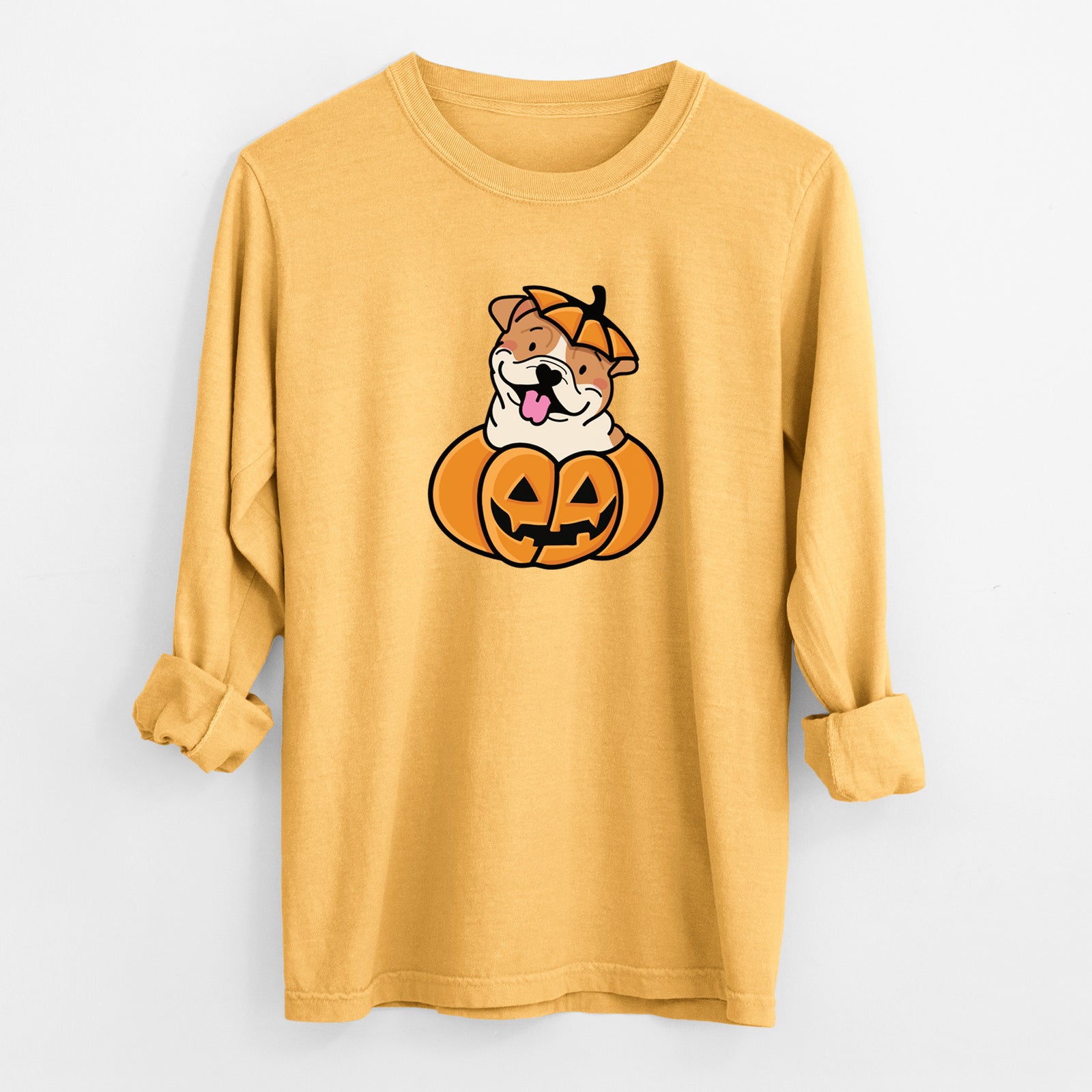 Pumpkin Pup - English Bulldog - Heavyweight 100% Cotton Long Sleeve