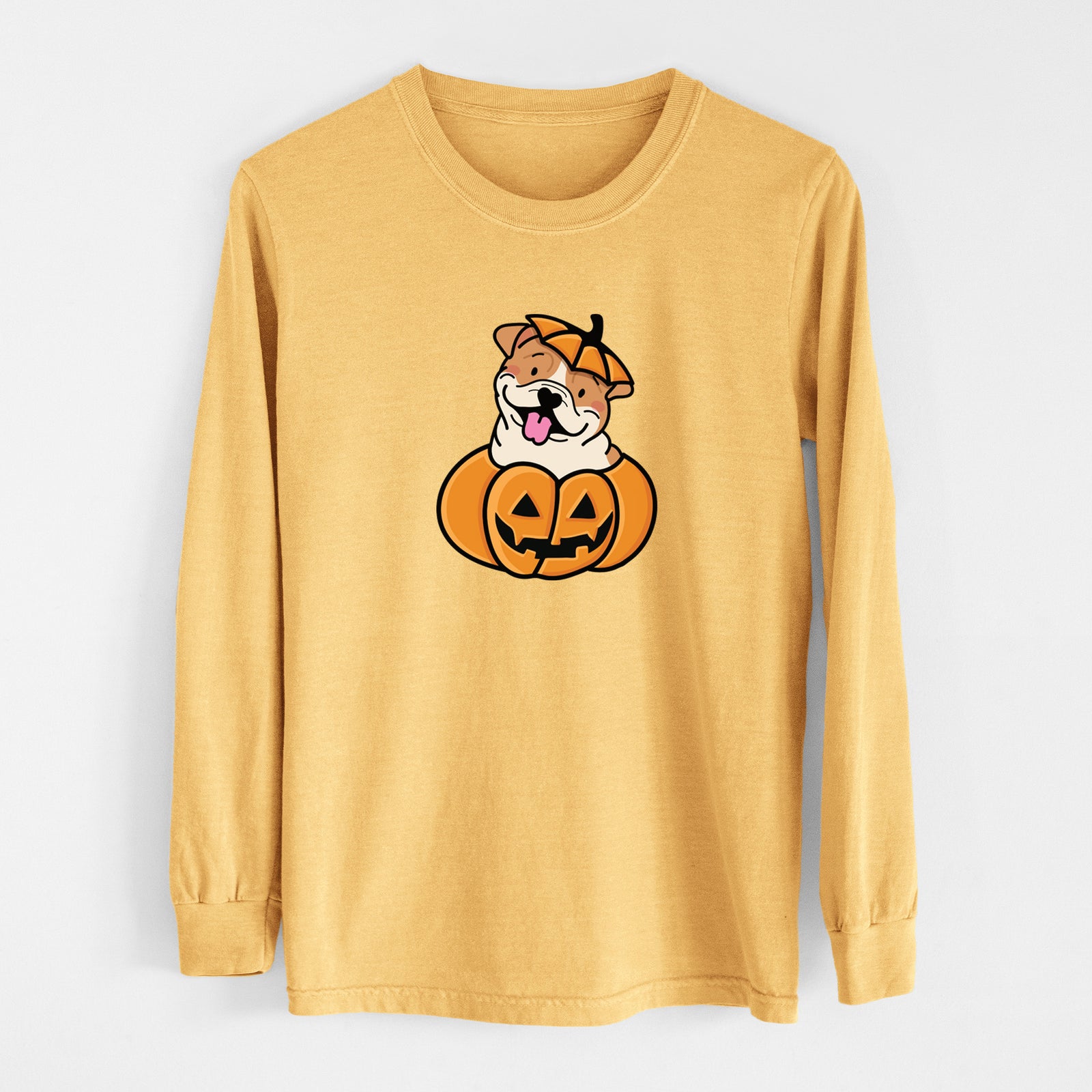 Pumpkin Pup - English Bulldog - Heavyweight 100% Cotton Long Sleeve