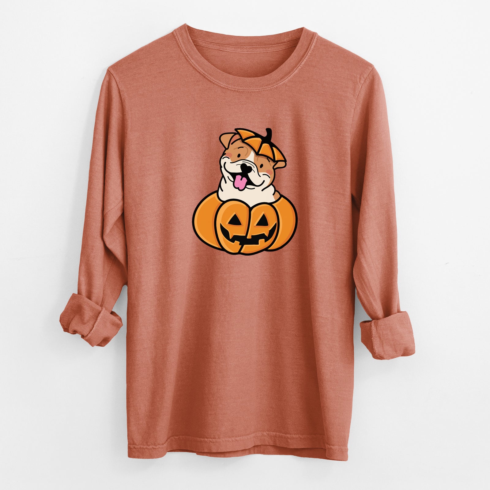 Pumpkin Pup - English Bulldog - Heavyweight 100% Cotton Long Sleeve