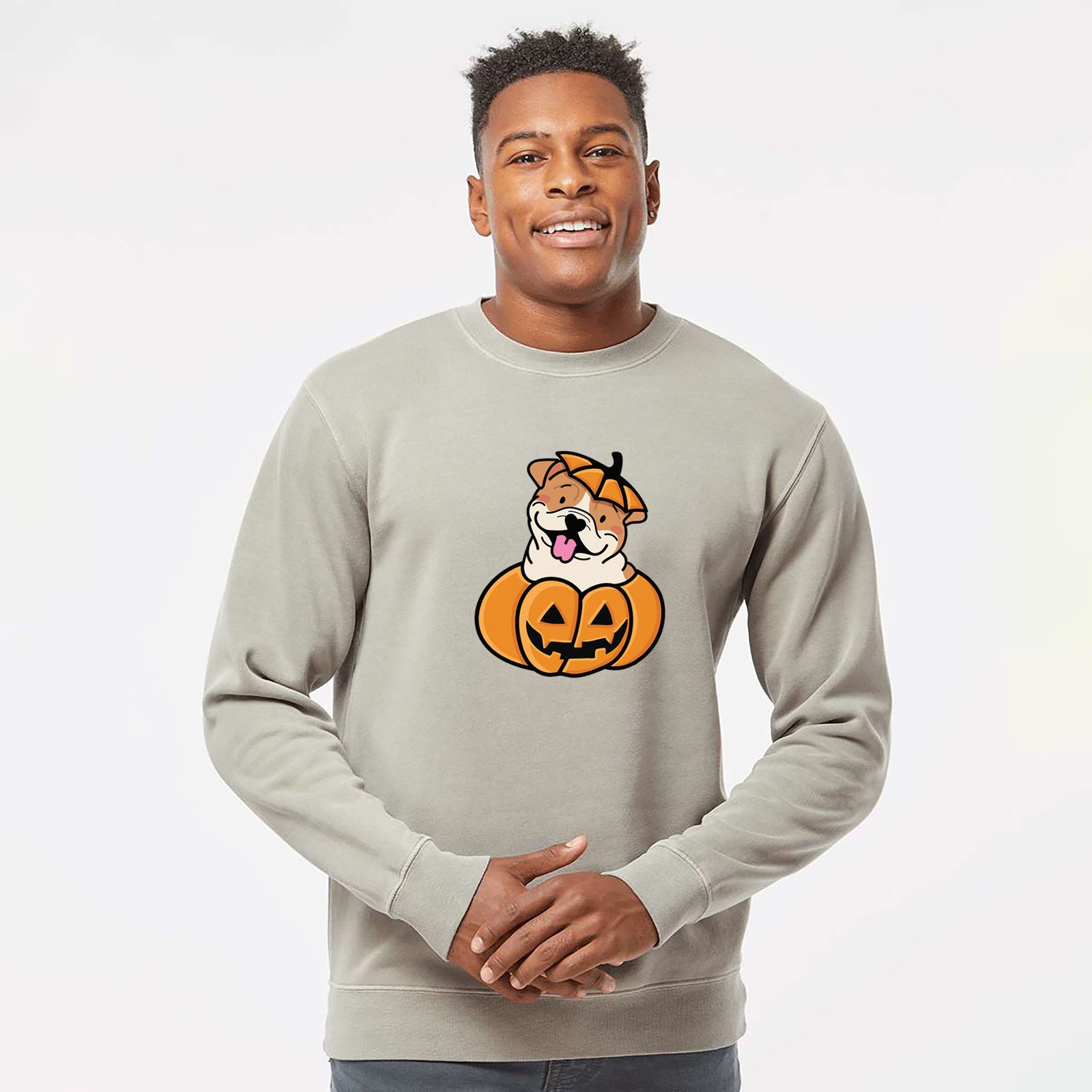 Pumpkin Pup - English Bulldog - Unisex Pigment Dyed Crew Sweatshirt