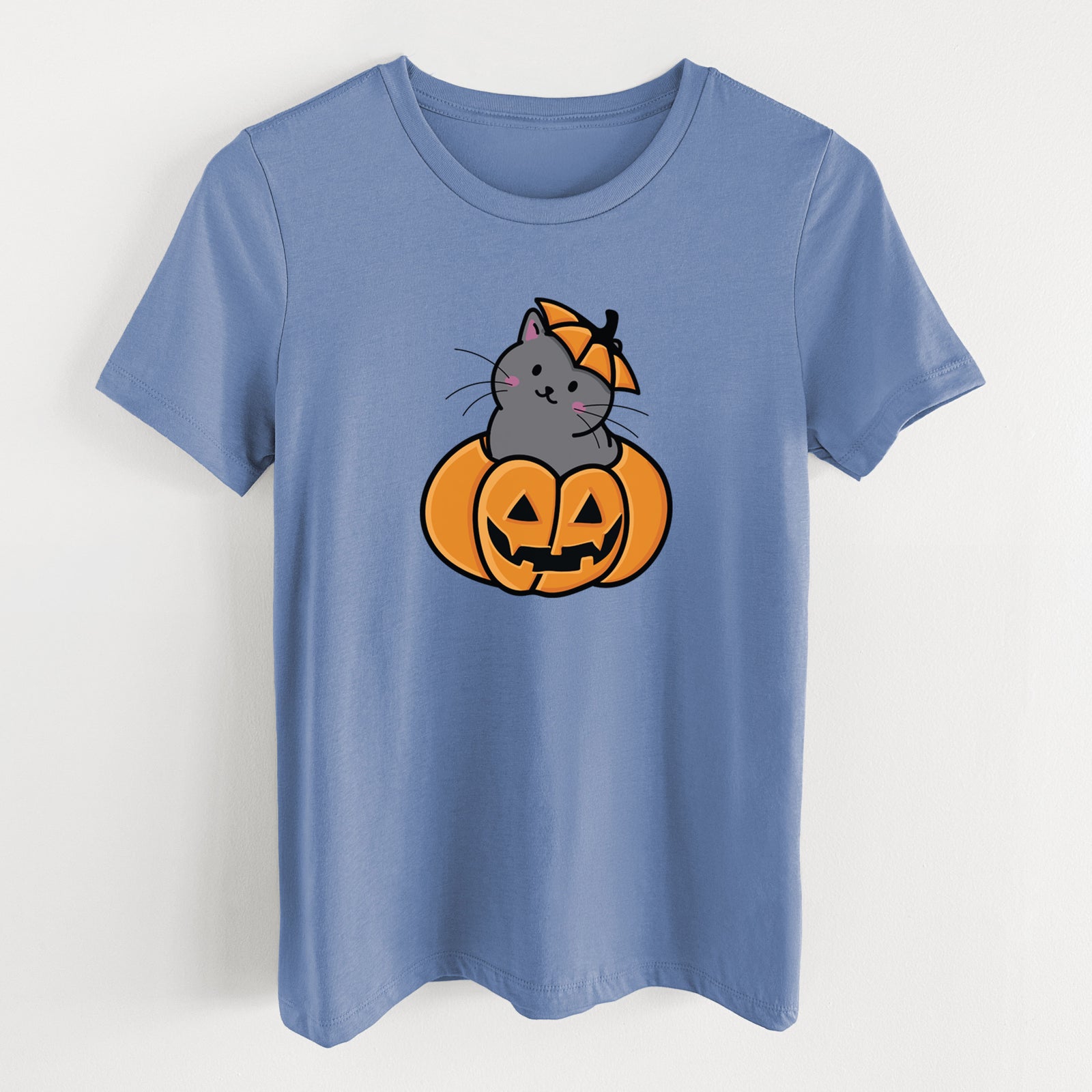Pumpkin Cat - Black Cat - Women's Lightweight Relaxed Fit 100% Cotton Crewneck