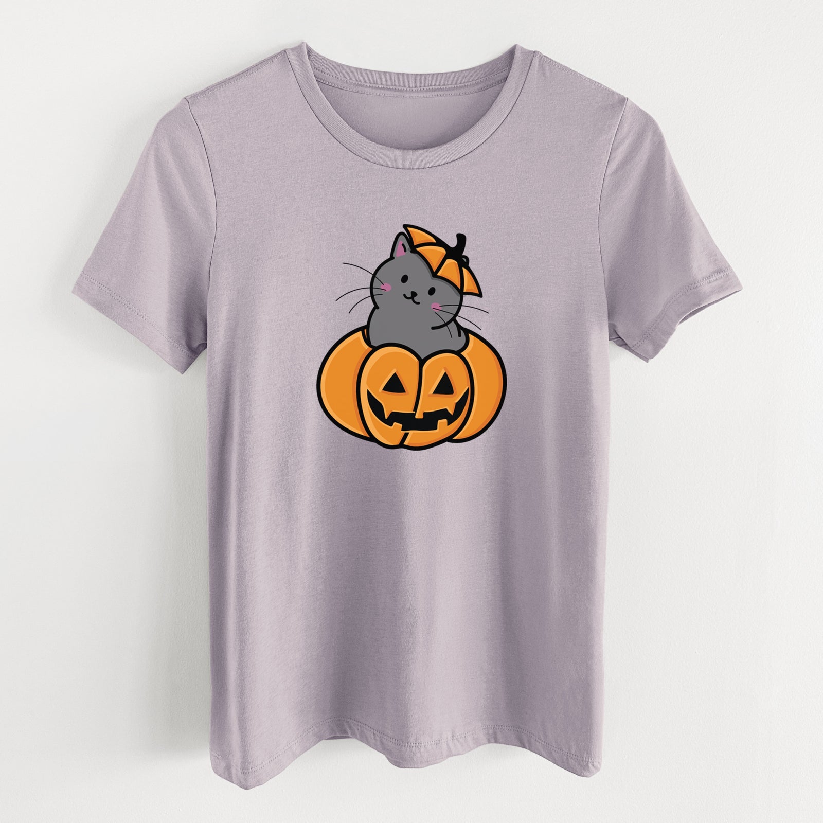 Pumpkin Cat - Black Cat - Women's Lightweight Relaxed Fit 100% Cotton Crewneck