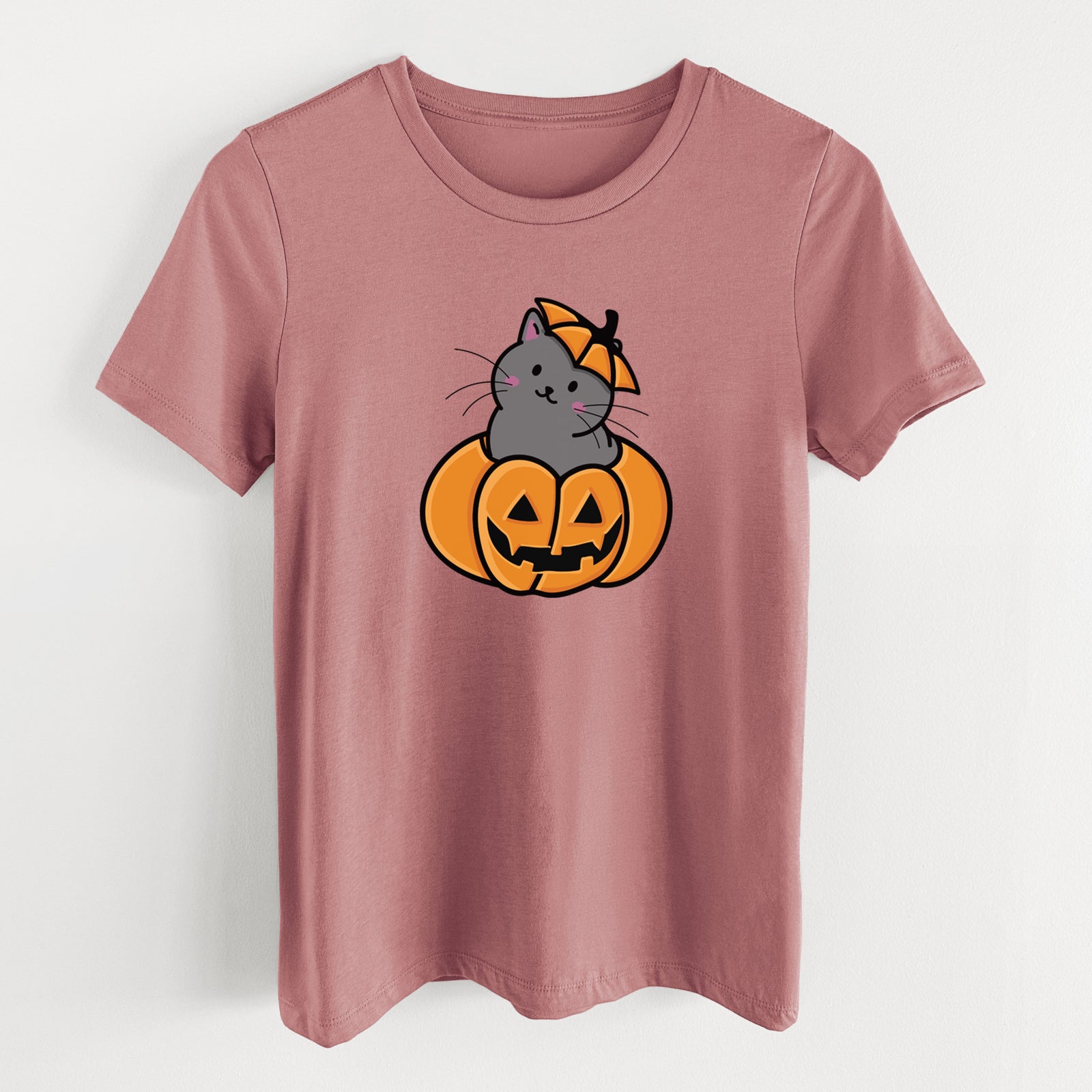 Pumpkin Cat - Black Cat - Women's Lightweight Relaxed Fit 100% Cotton Crewneck