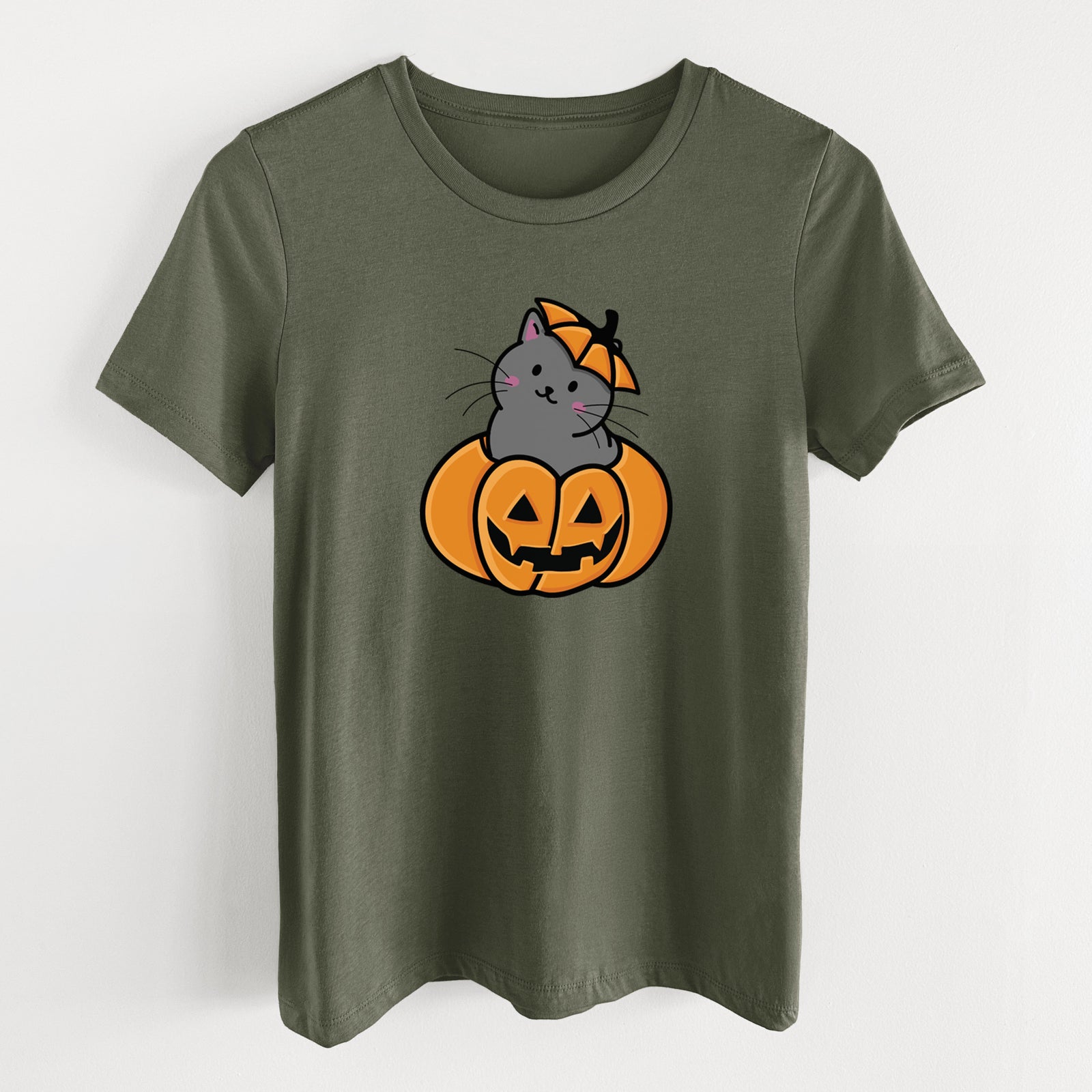 Pumpkin Cat - Black Cat - Women's Lightweight Relaxed Fit 100% Cotton Crewneck