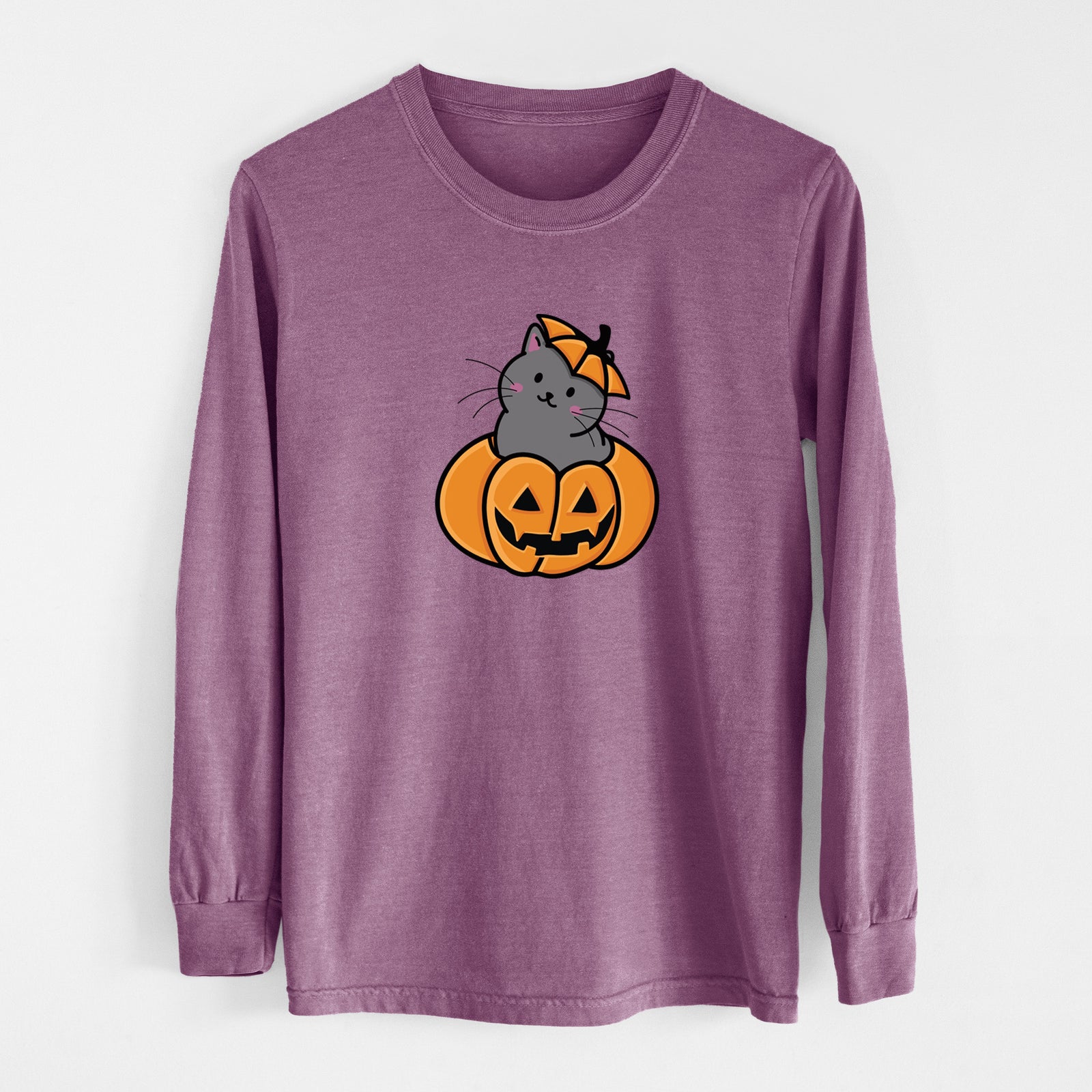 Pumpkin Cat - Black Cat - Heavyweight 100% Cotton Long Sleeve