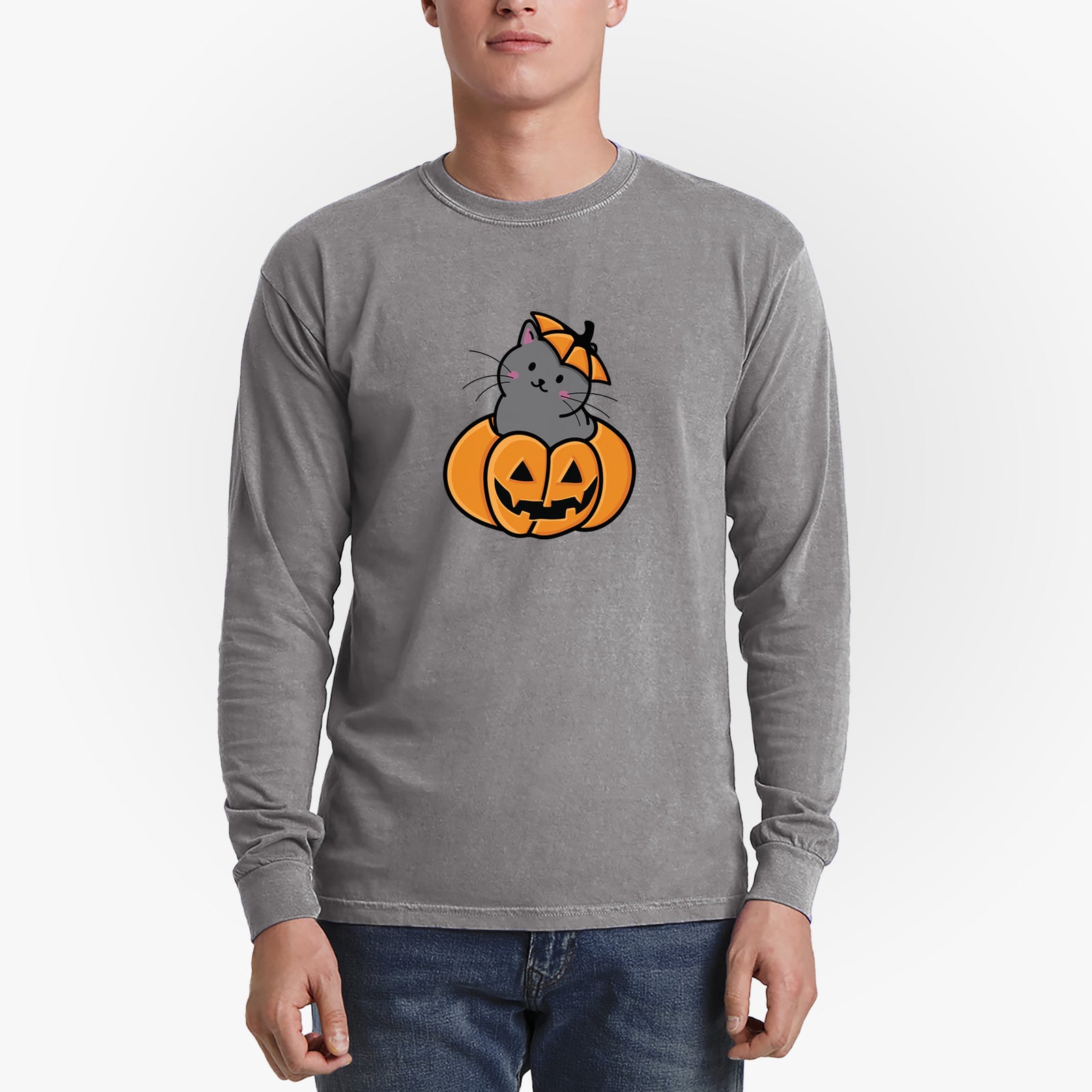Pumpkin Cat - Black Cat - Heavyweight 100% Cotton Long Sleeve