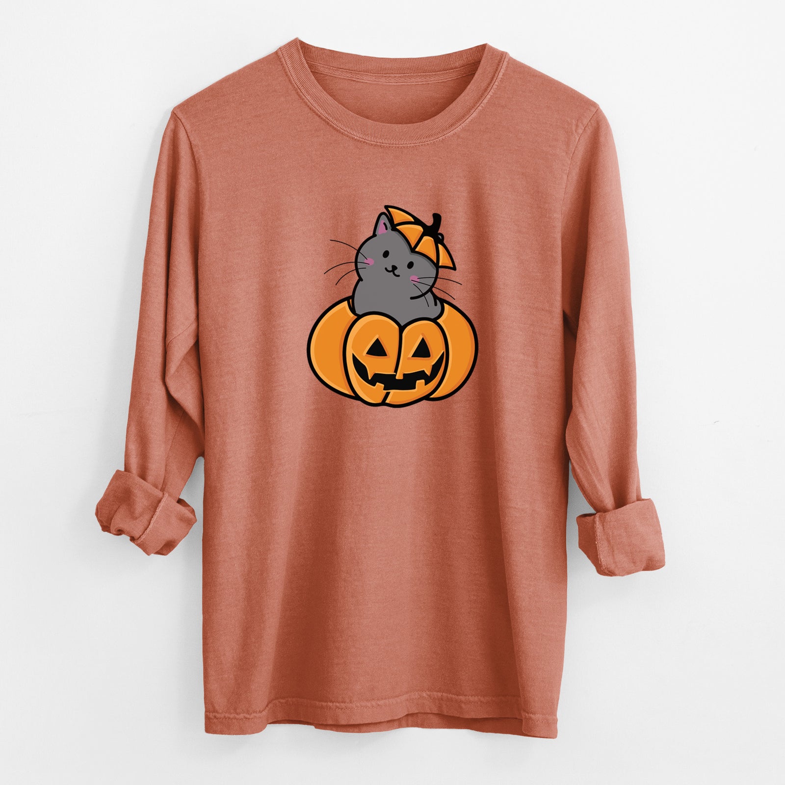 Pumpkin Cat - Black Cat - Heavyweight 100% Cotton Long Sleeve