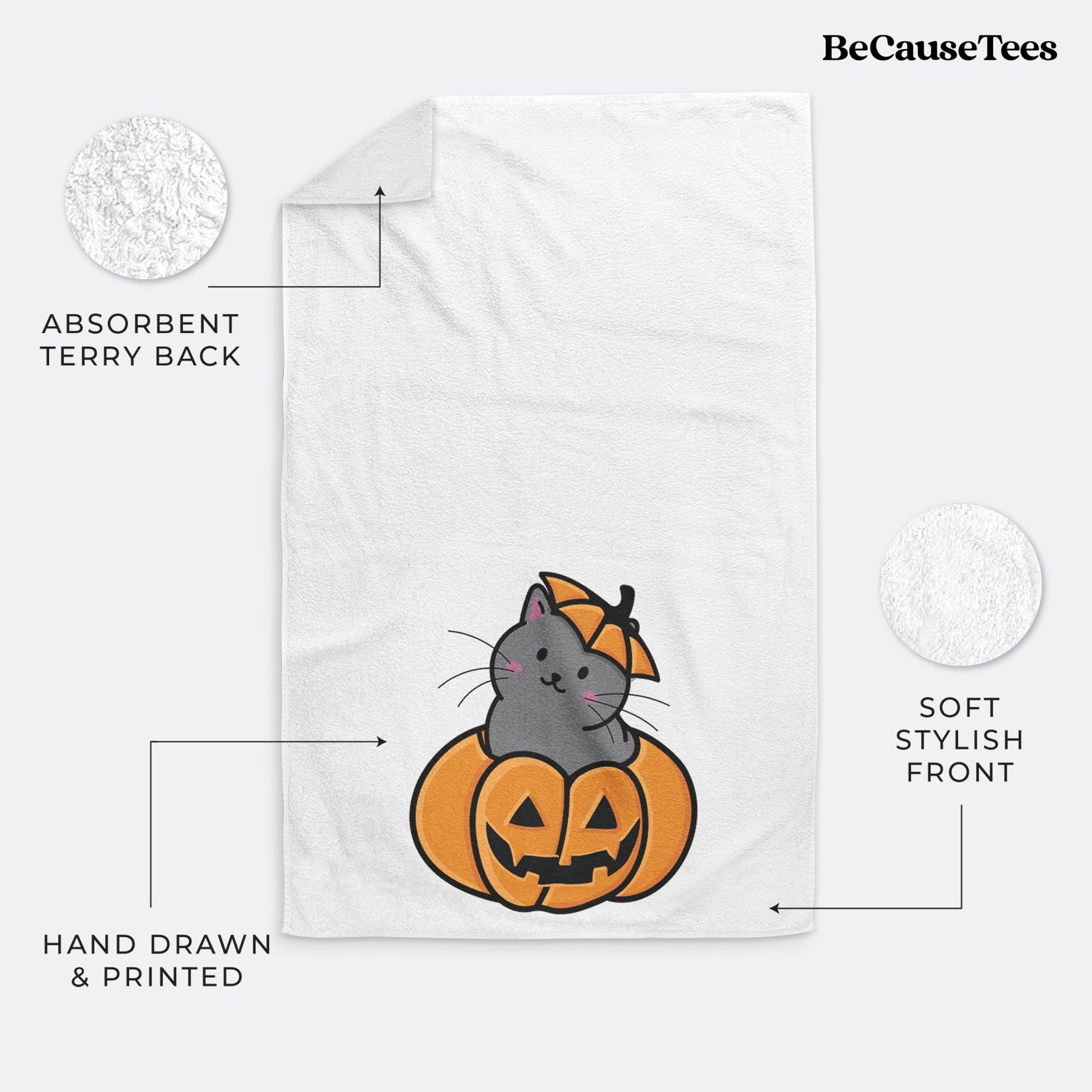 Pumpkin Cat - Black Cat Hand Towel