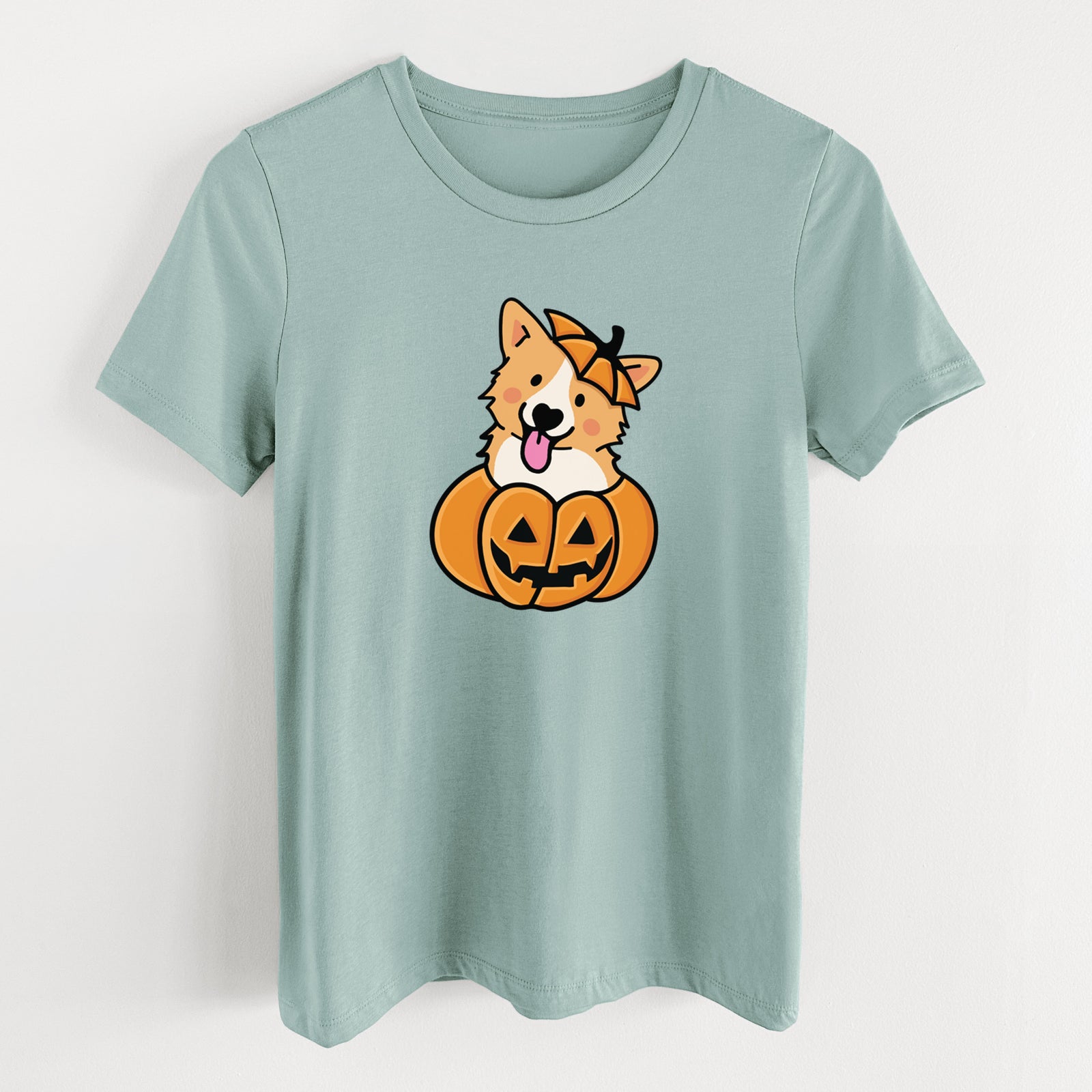 Pumpkin Pup - Corgi - Women's Lightweight Relaxed Fit 100% Cotton Crewneck