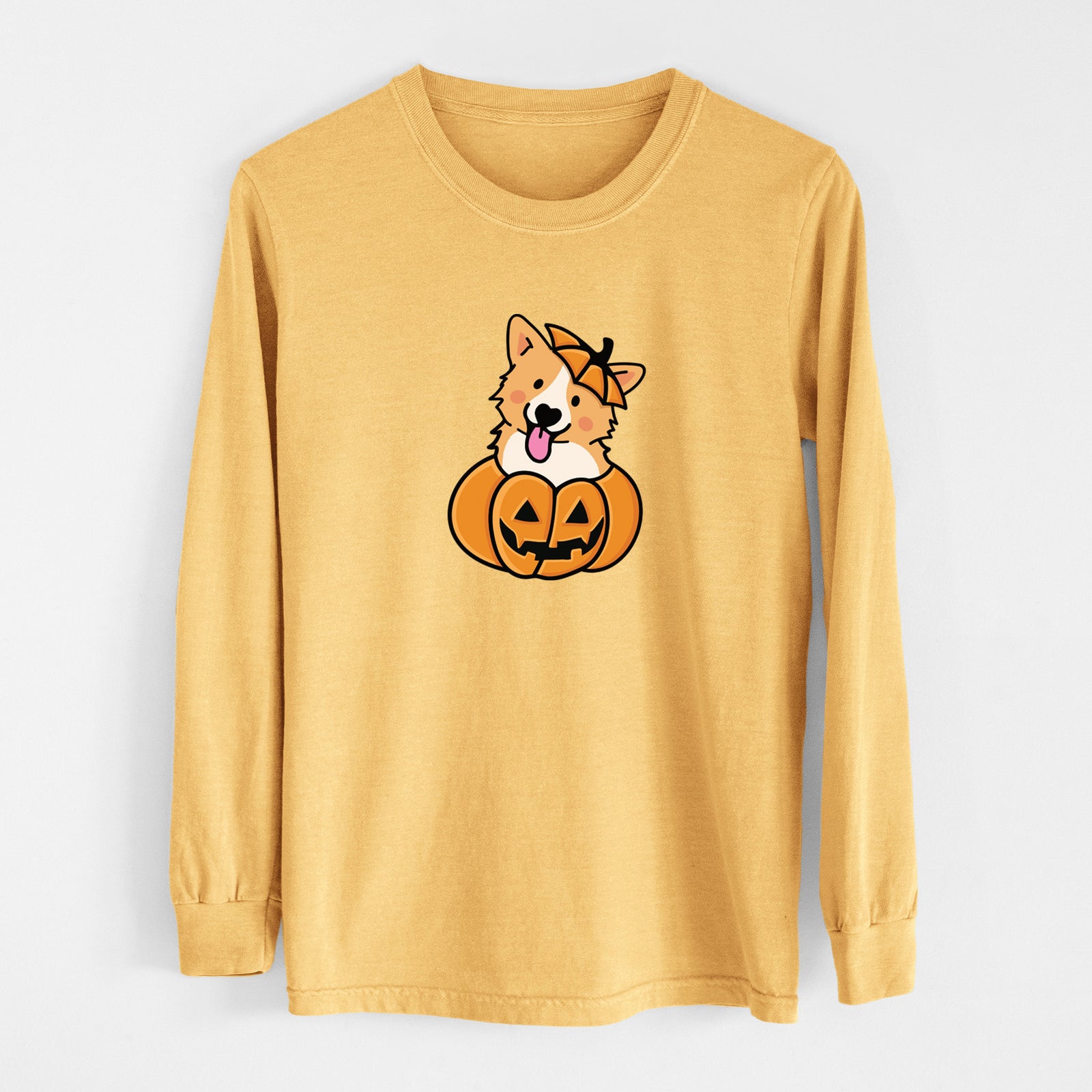 Pumpkin Pup - Corgi - Heavyweight 100% Cotton Long Sleeve