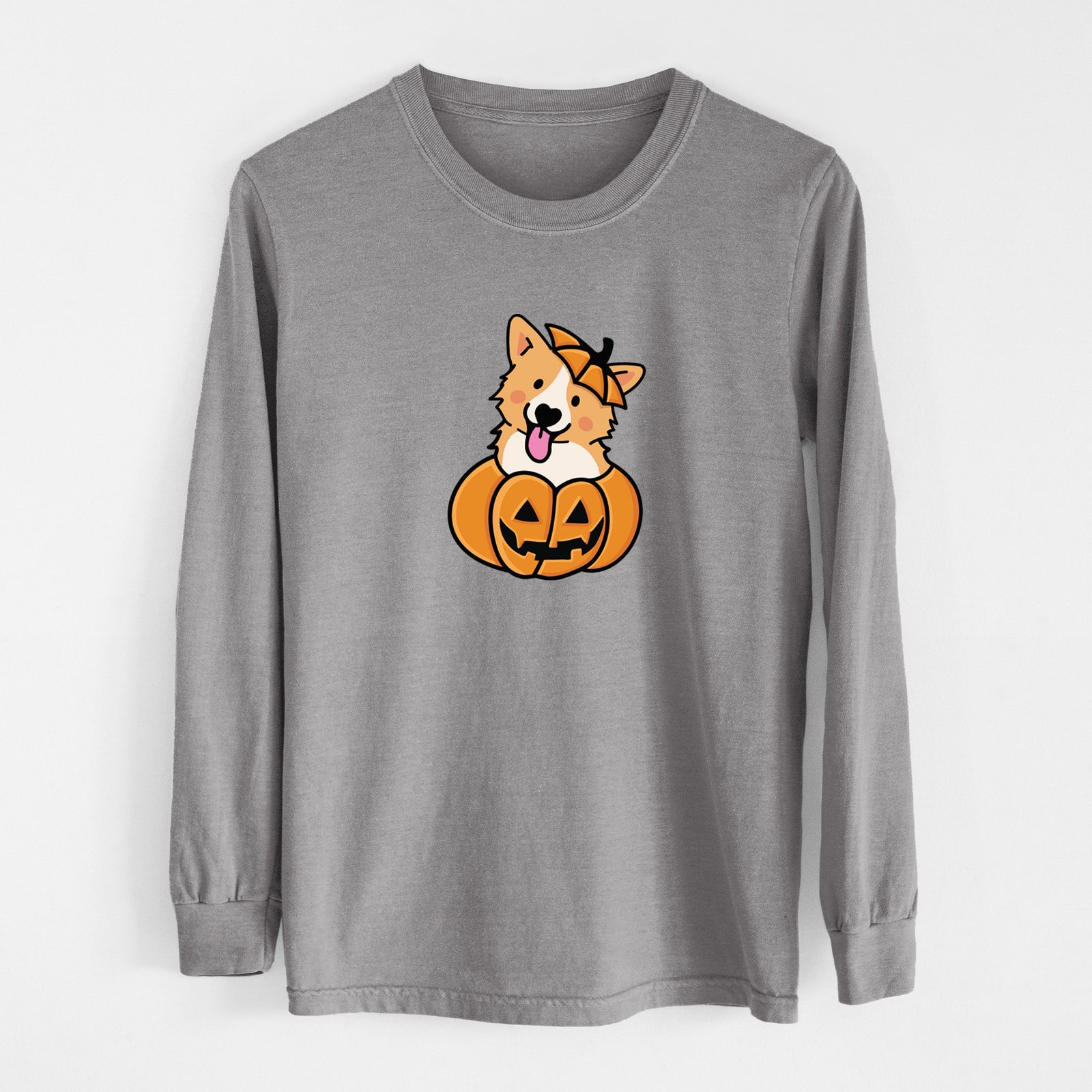 Pumpkin Pup - Corgi - Heavyweight 100% Cotton Long Sleeve