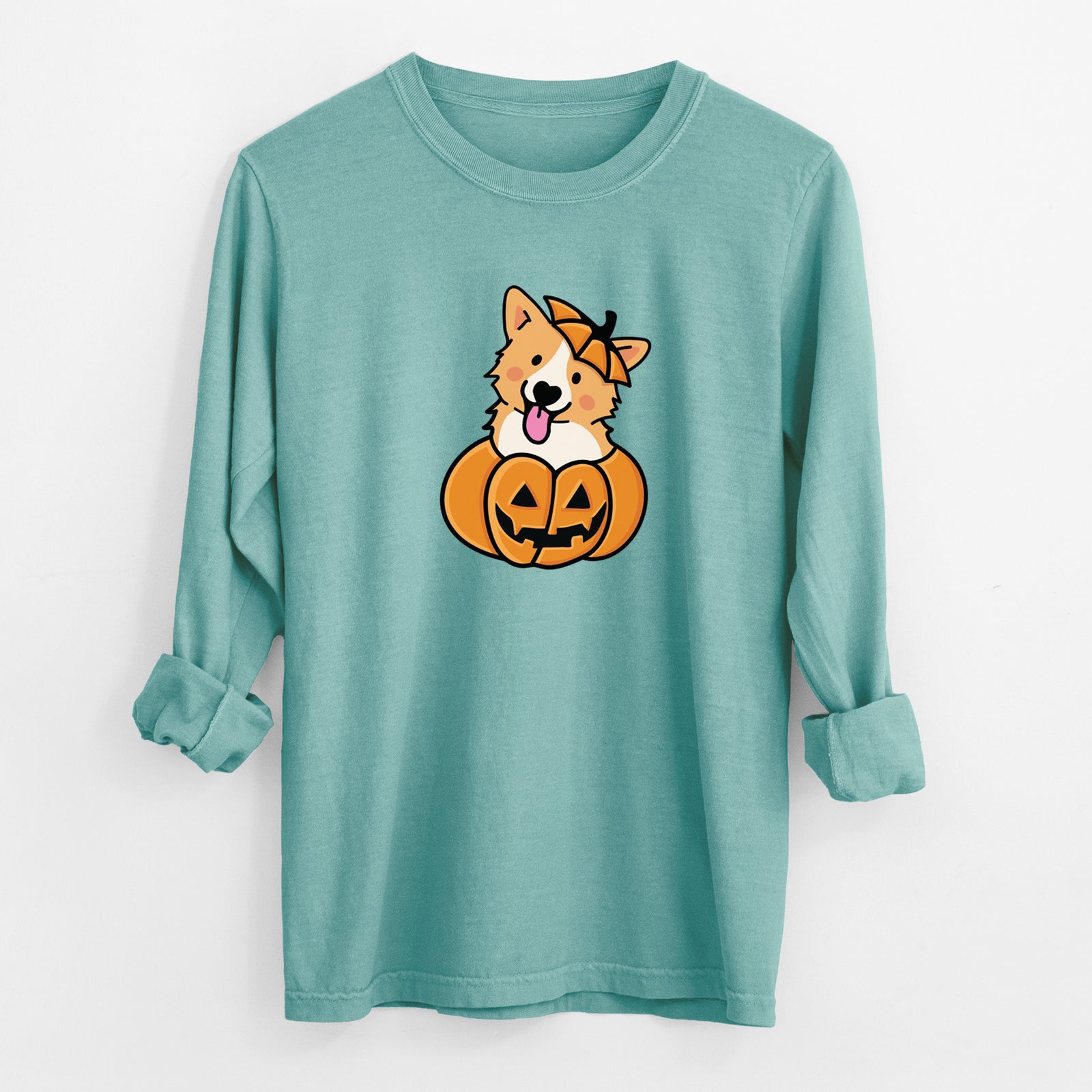 Pumpkin Pup - Corgi - Heavyweight 100% Cotton Long Sleeve