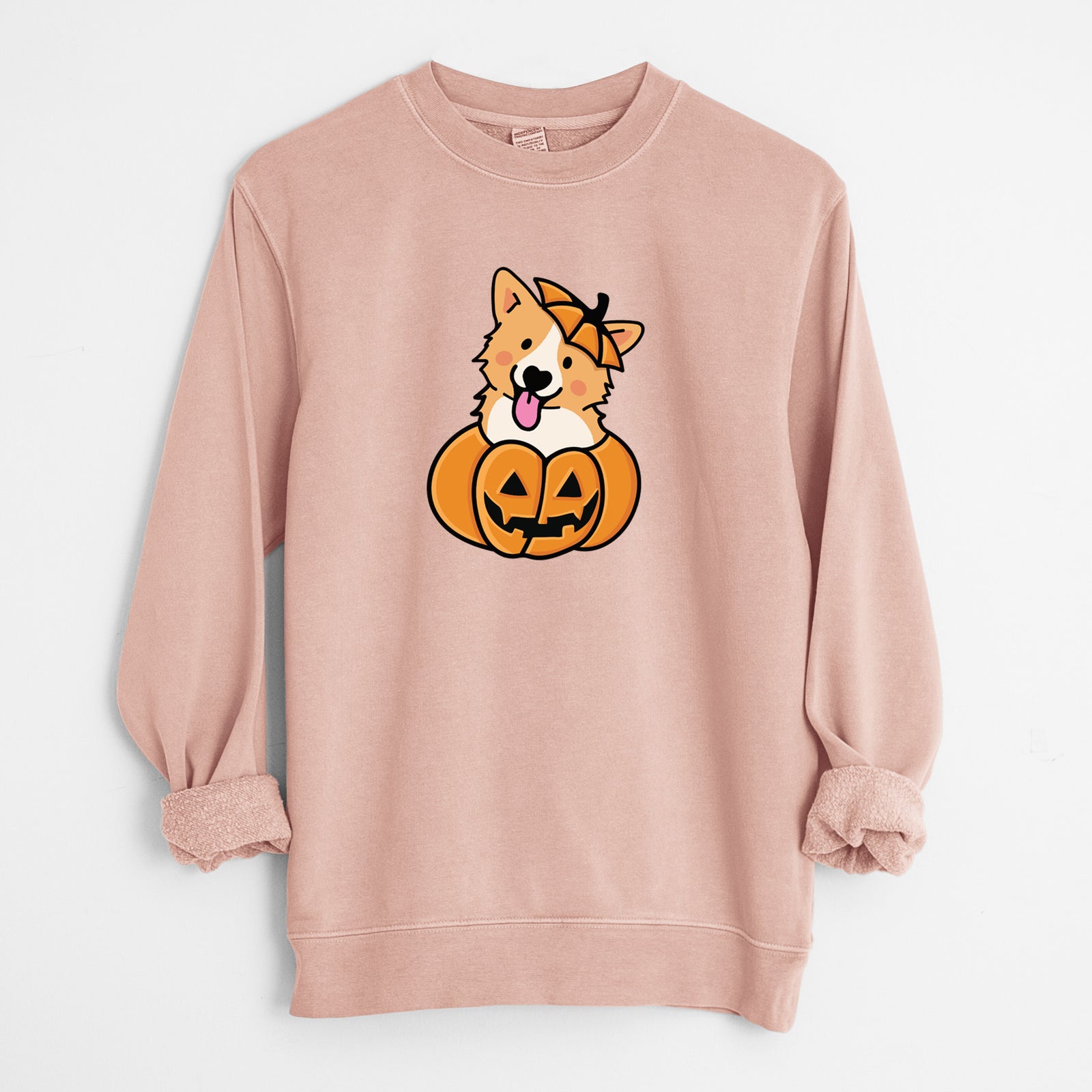 Pumpkin Pup - Corgi - Unisex Pigment Dyed Crew Sweatshirt