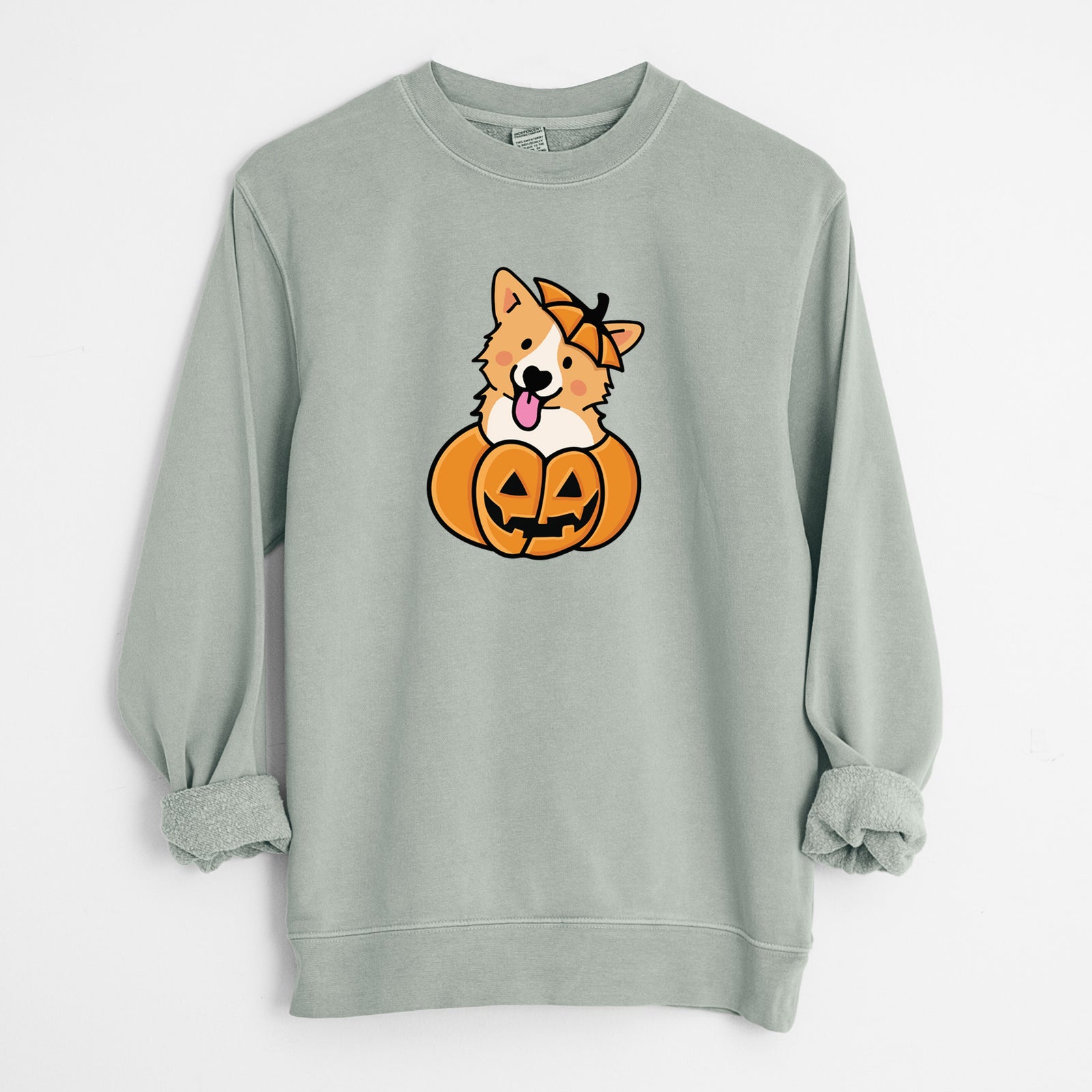 Pumpkin Pup - Corgi - Unisex Pigment Dyed Crew Sweatshirt