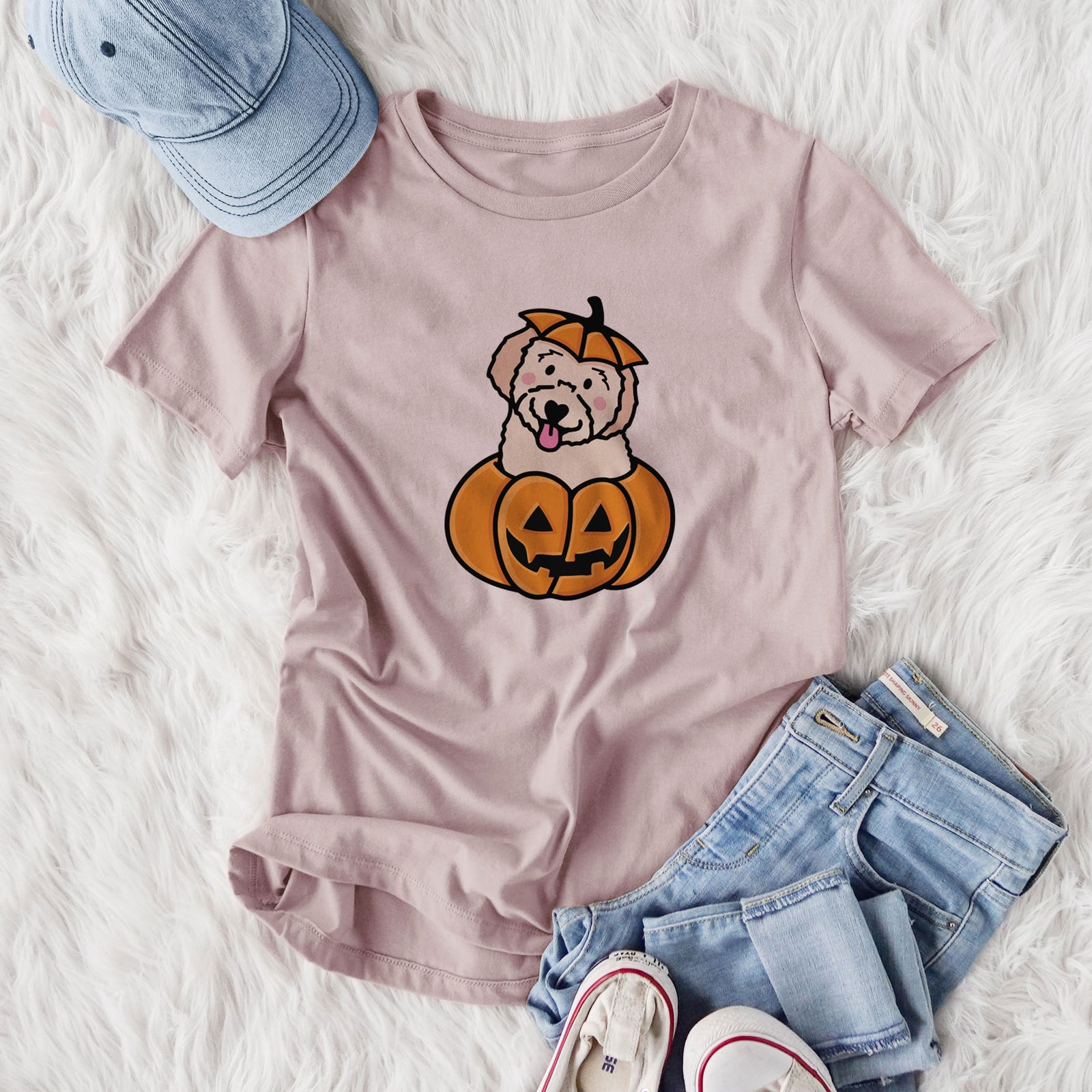 Pumpkin Pup - Doodle - Women's Lightweight Relaxed Fit 100% Cotton Crewneck