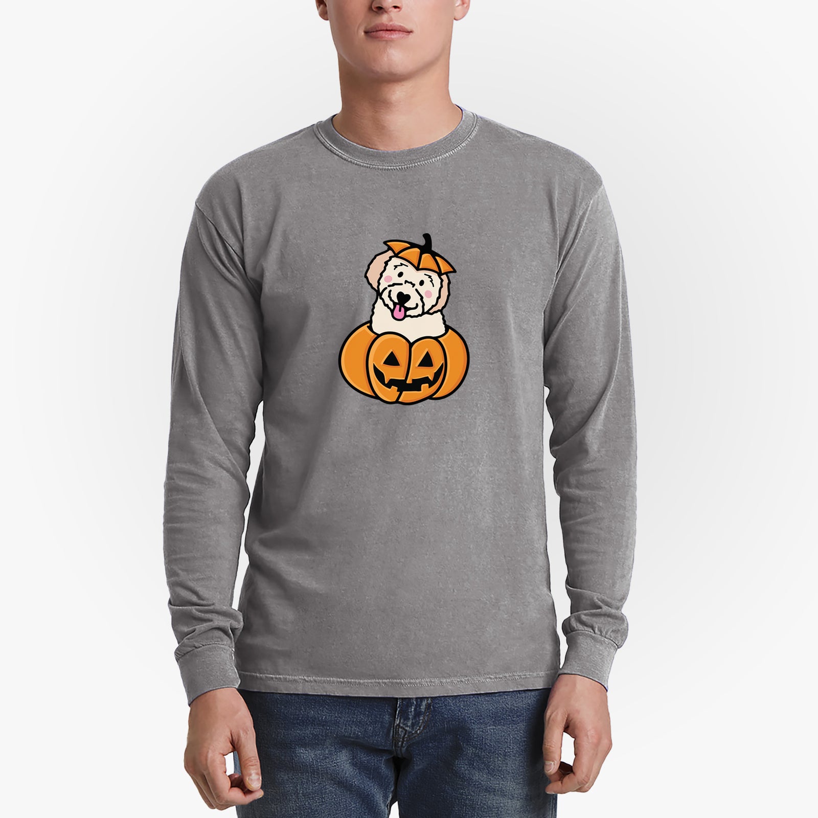 Pumpkin Pup - Doodle - Heavyweight 100% Cotton Long Sleeve