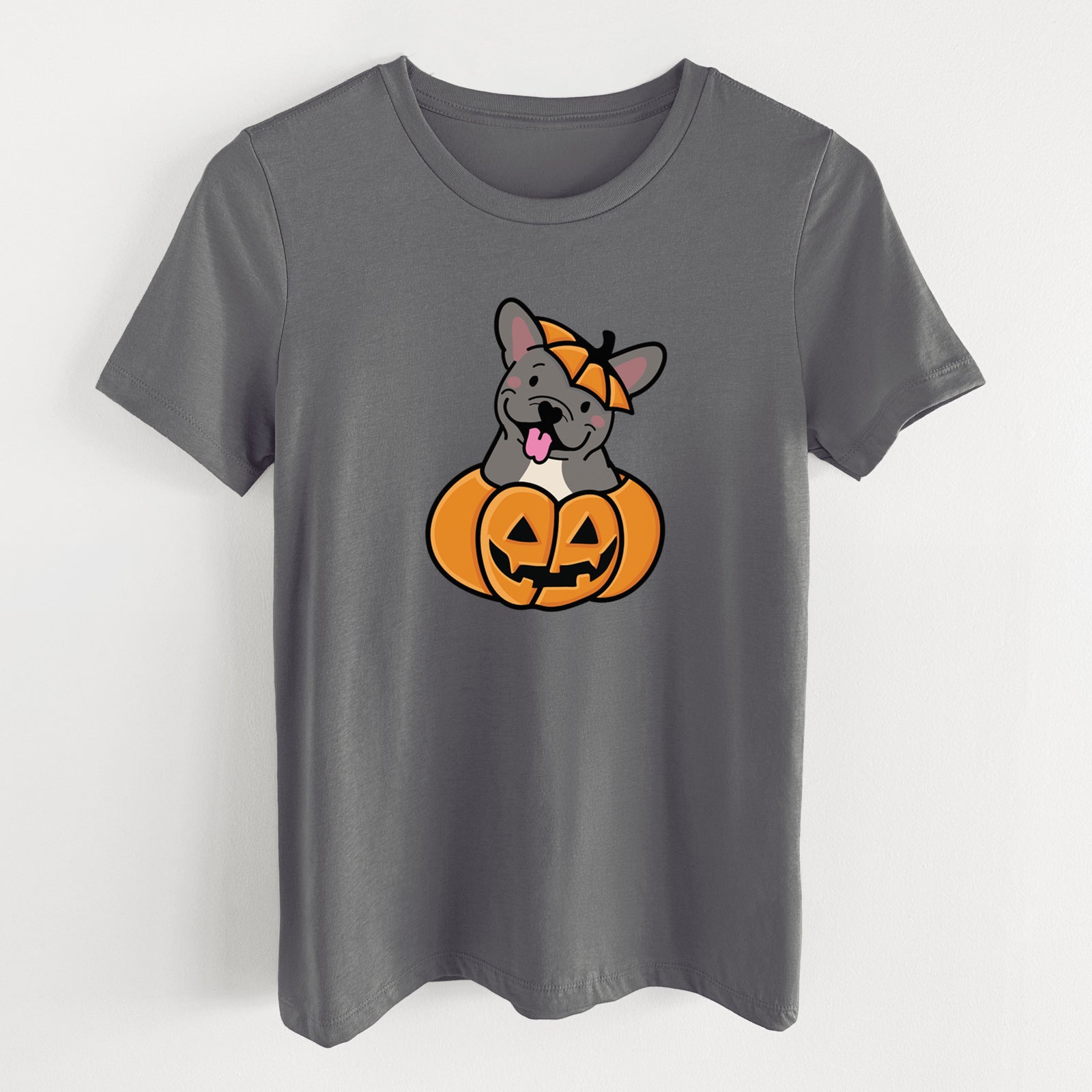 Pumpkin Pup - French Bulldog - Women's Lightweight Relaxed Fit 100% Cotton Crewneck