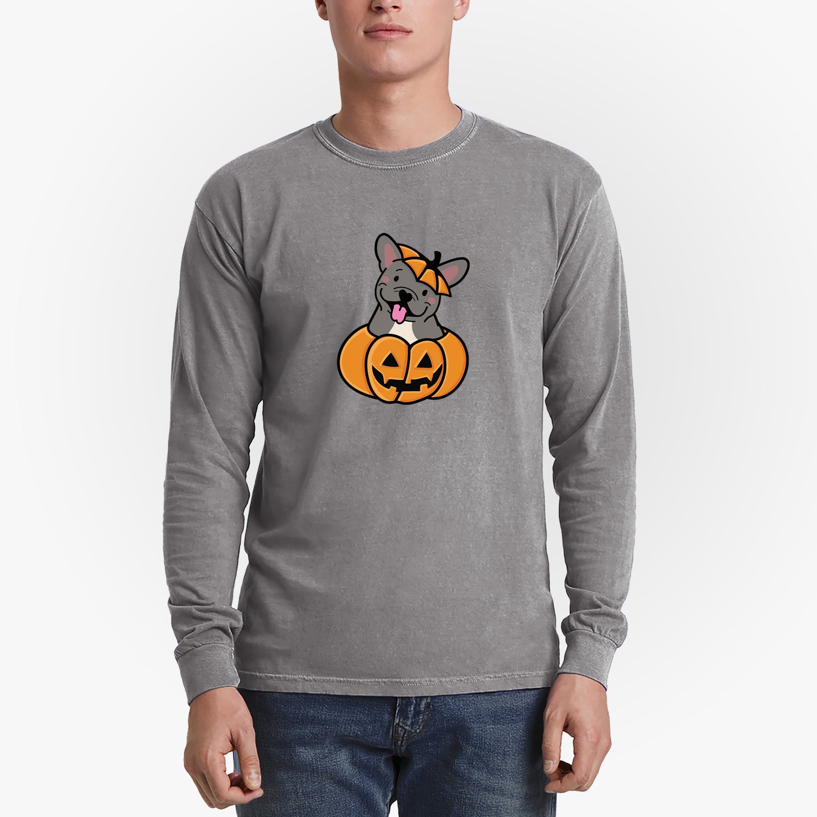 Pumpkin Pup - French Bulldog - Heavyweight 100% Cotton Long Sleeve