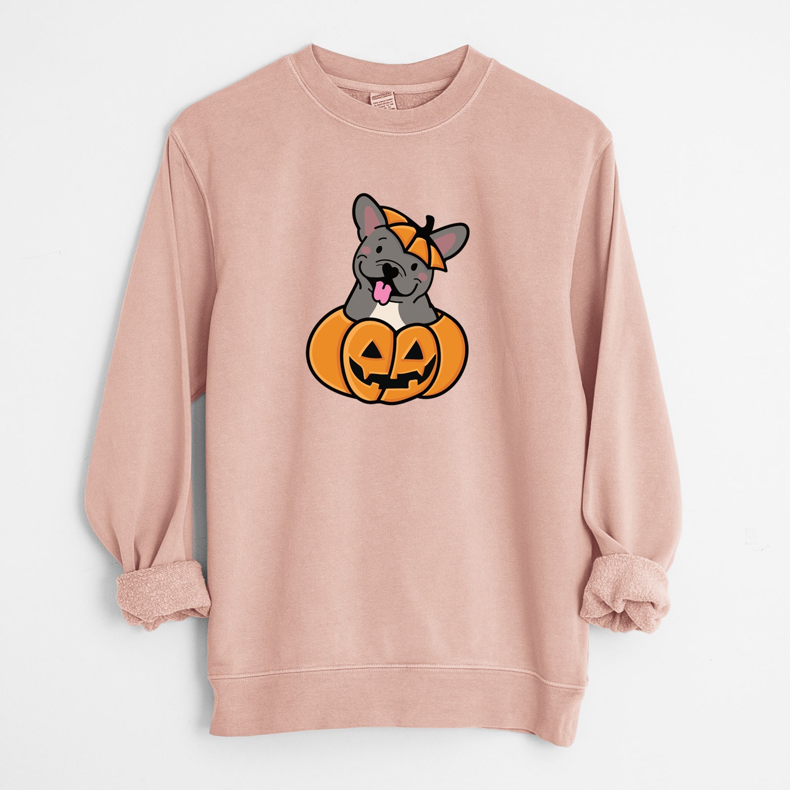 Pumpkin Pup - French Bulldog - Unisex Pigment Dyed Crew Sweatshirt