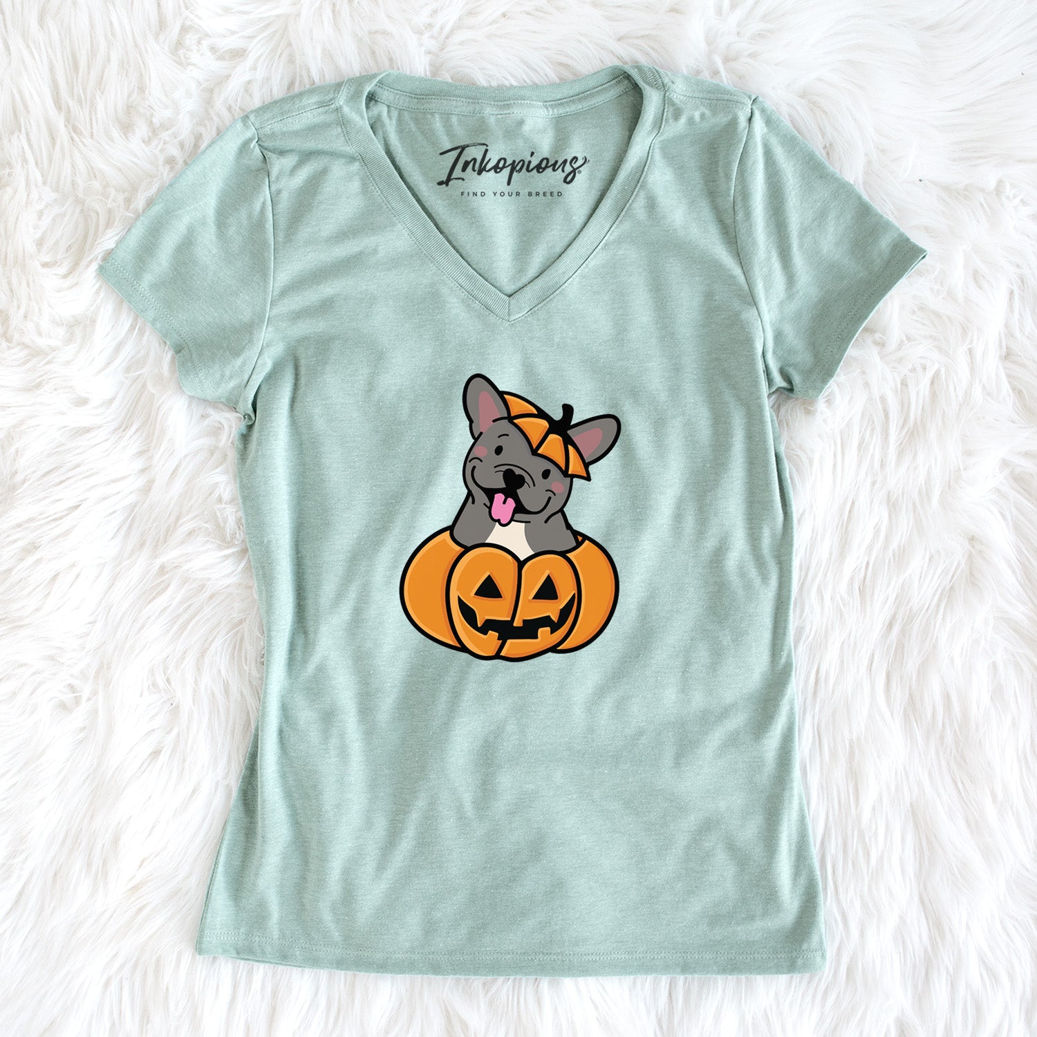 Pumpkin Pup - French Bulldog - Women's Perfect V-neck Shirt
