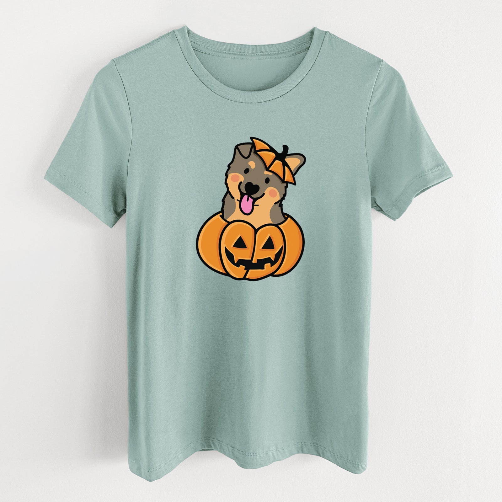 Pumpkin Pup - German Shepherd - Women's Lightweight Relaxed Fit 100% Cotton Crewneck