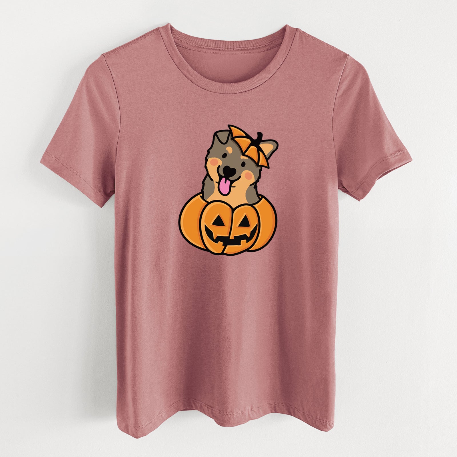 Pumpkin Pup - German Shepherd - Women's Lightweight Relaxed Fit 100% Cotton Crewneck