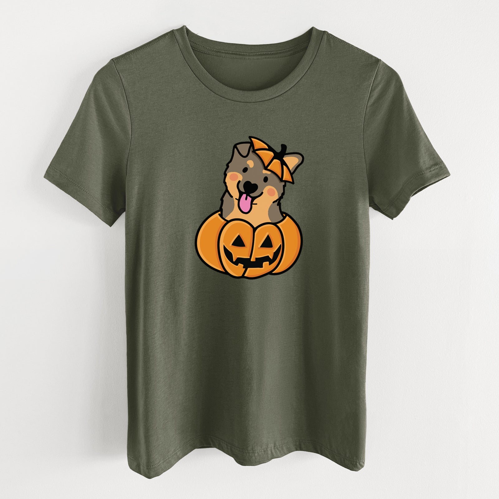 Pumpkin Pup - German Shepherd - Women's Lightweight Relaxed Fit 100% Cotton Crewneck