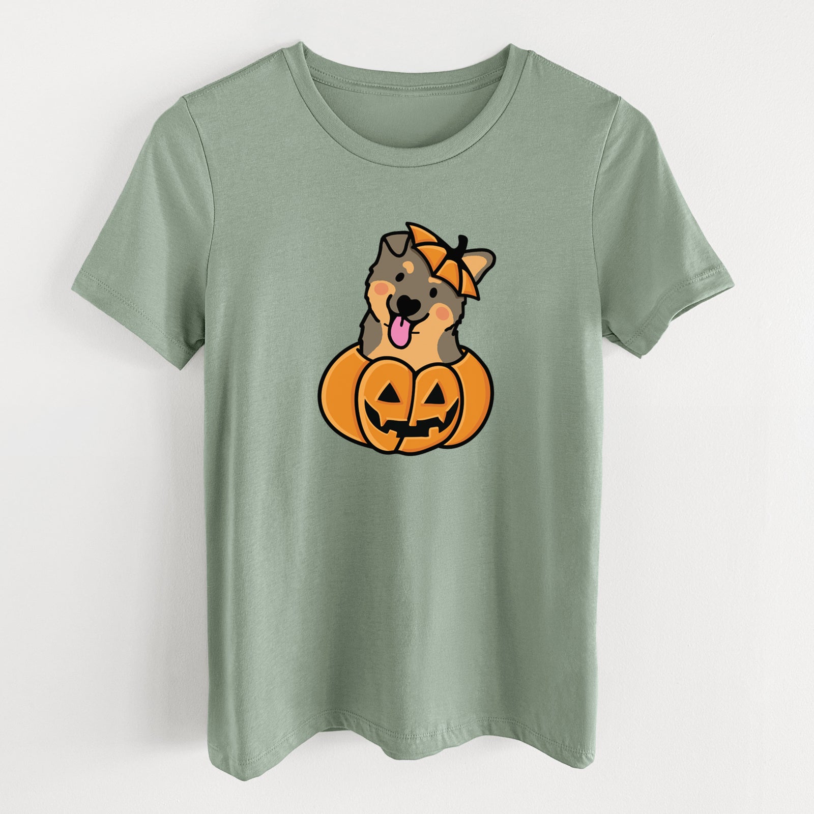 Pumpkin Pup - German Shepherd - Women's Lightweight Relaxed Fit 100% Cotton Crewneck