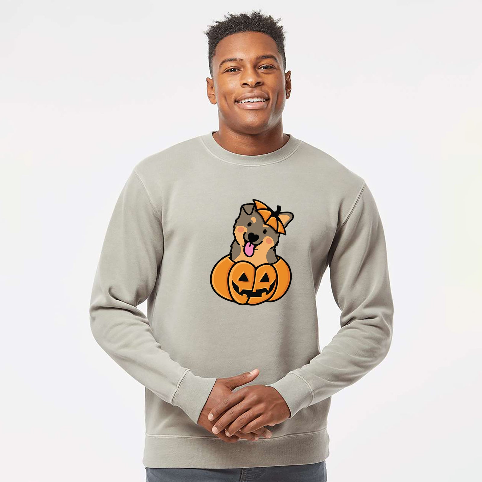 Pumpkin Pup - German Shepherd - Unisex Pigment Dyed Crew Sweatshirt