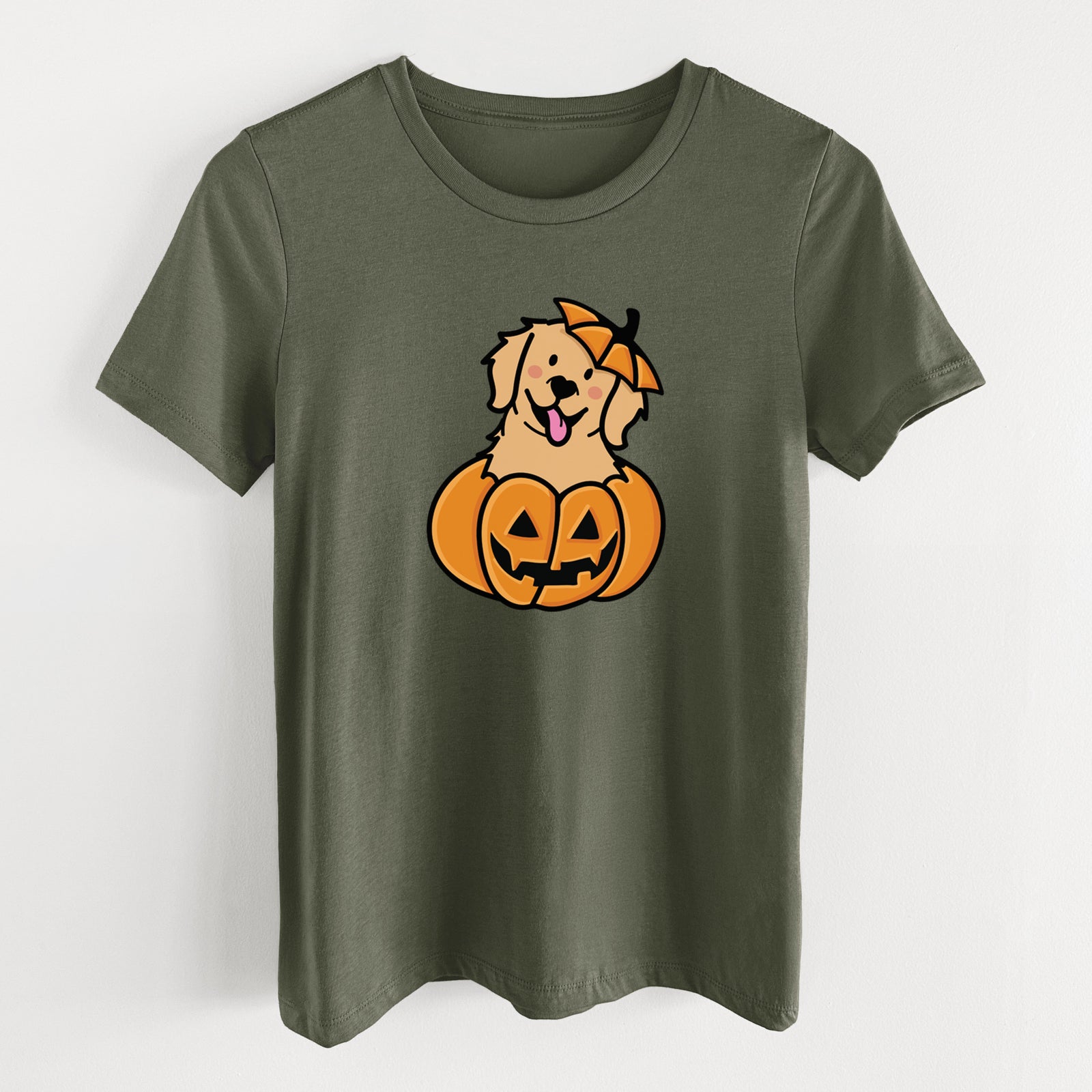 Pumpkin Pup - Golden Retriever - Women's Lightweight Relaxed Fit 100% Cotton Crewneck