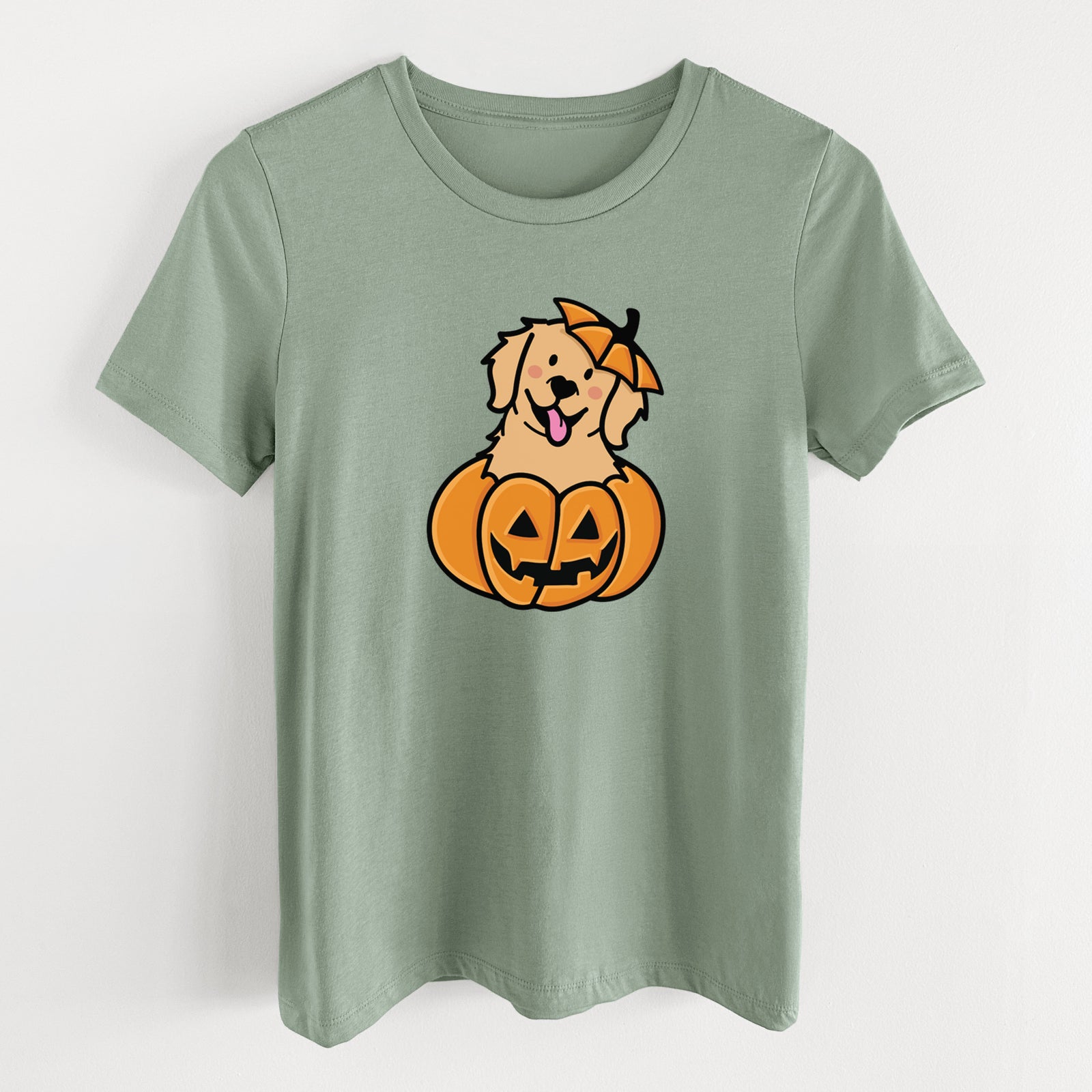 Pumpkin Pup - Golden Retriever - Women's Lightweight Relaxed Fit 100% Cotton Crewneck
