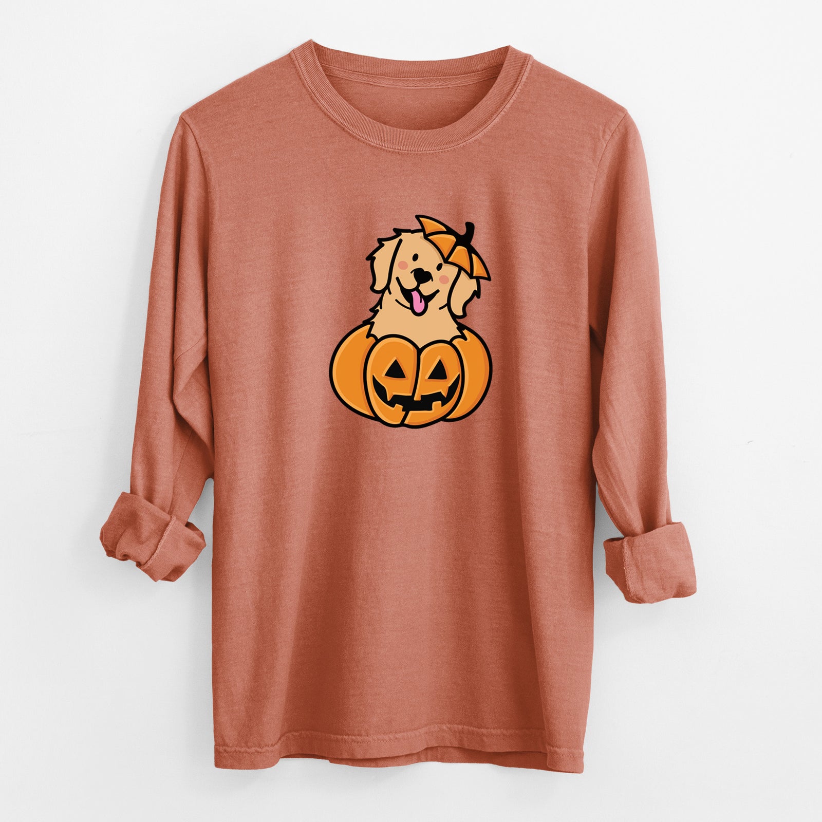 Pumpkin Pup - Golden Retriever - Heavyweight 100% Cotton Long Sleeve