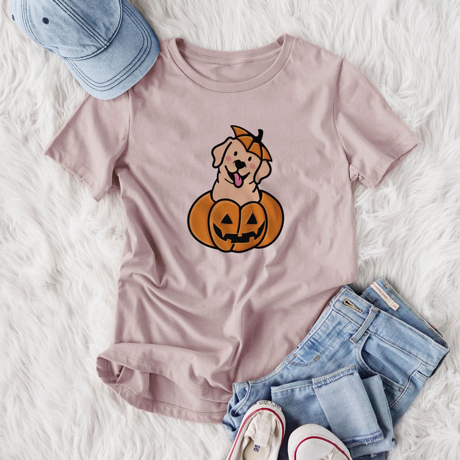 Pumpkin Pup - Labrador Retriever - Women's Lightweight Relaxed Fit 100% Cotton Crewneck
