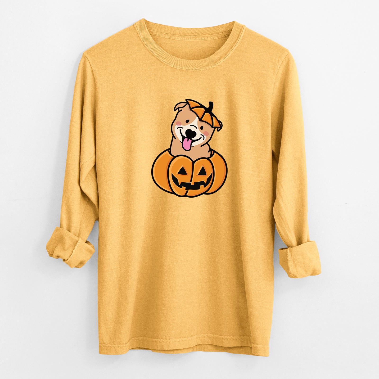 Pumpkin Pup - Pitbull - Heavyweight 100% Cotton Long Sleeve