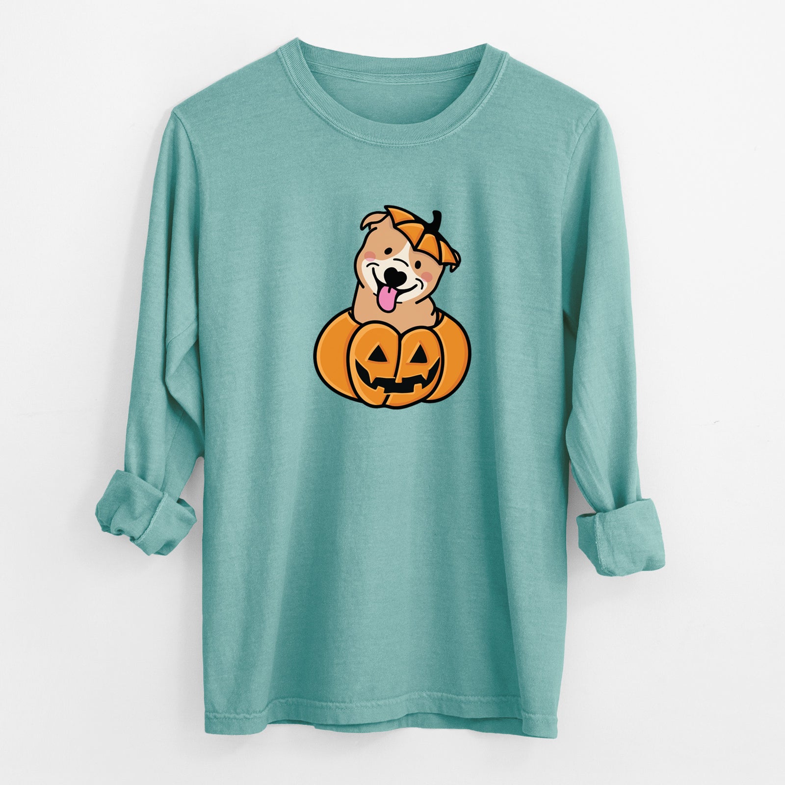 Pumpkin Pup - Pitbull - Heavyweight 100% Cotton Long Sleeve