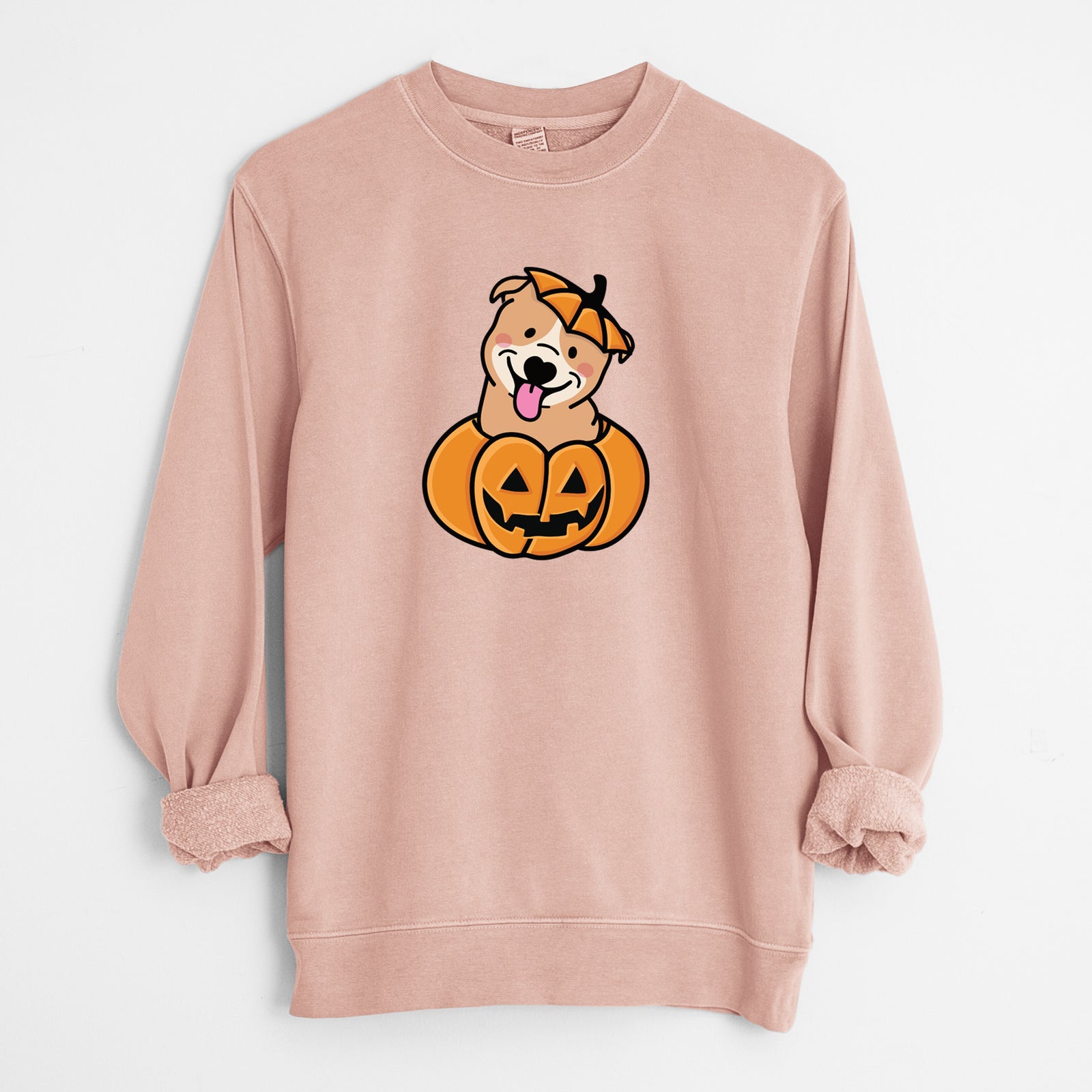 Pumpkin Pup - Pitbull - Unisex Pigment Dyed Crew Sweatshirt