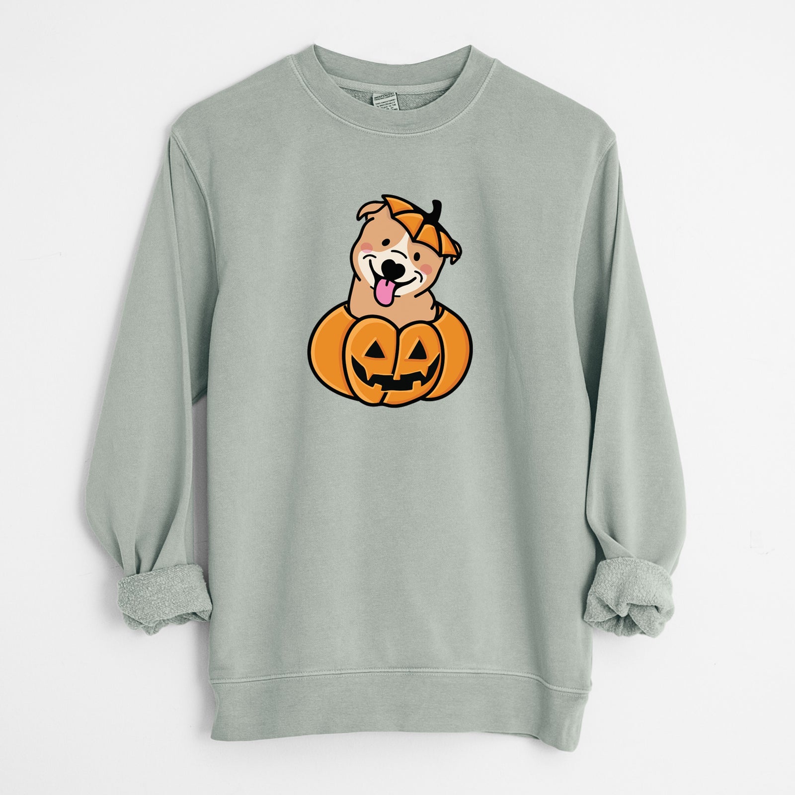 Pumpkin Pup - Pitbull - Unisex Pigment Dyed Crew Sweatshirt