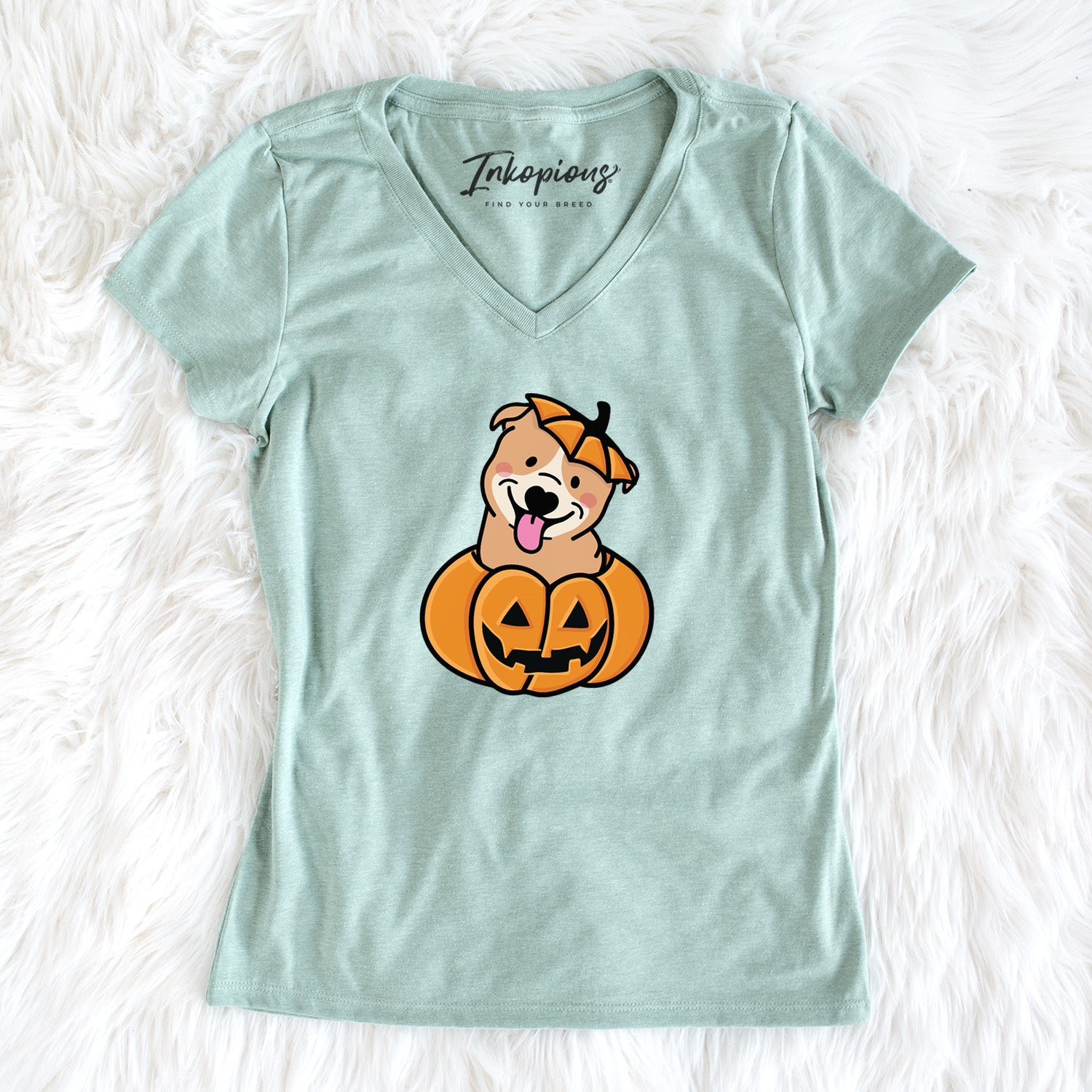 Pumpkin Pup - Pitbull - Women's Perfect V-neck Shirt