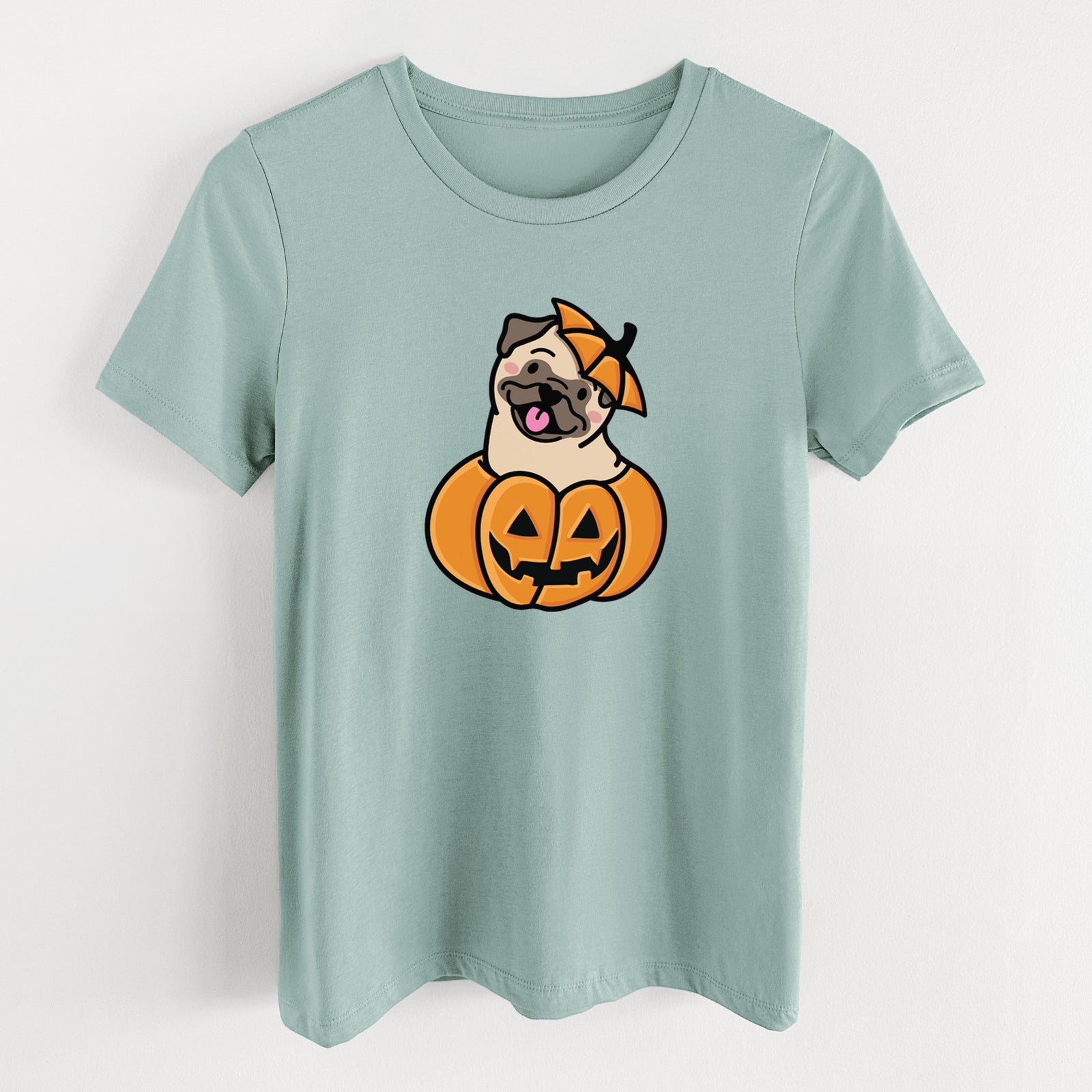 Pumpkin Pup - Pug - Women's Lightweight Relaxed Fit 100% Cotton Crewneck