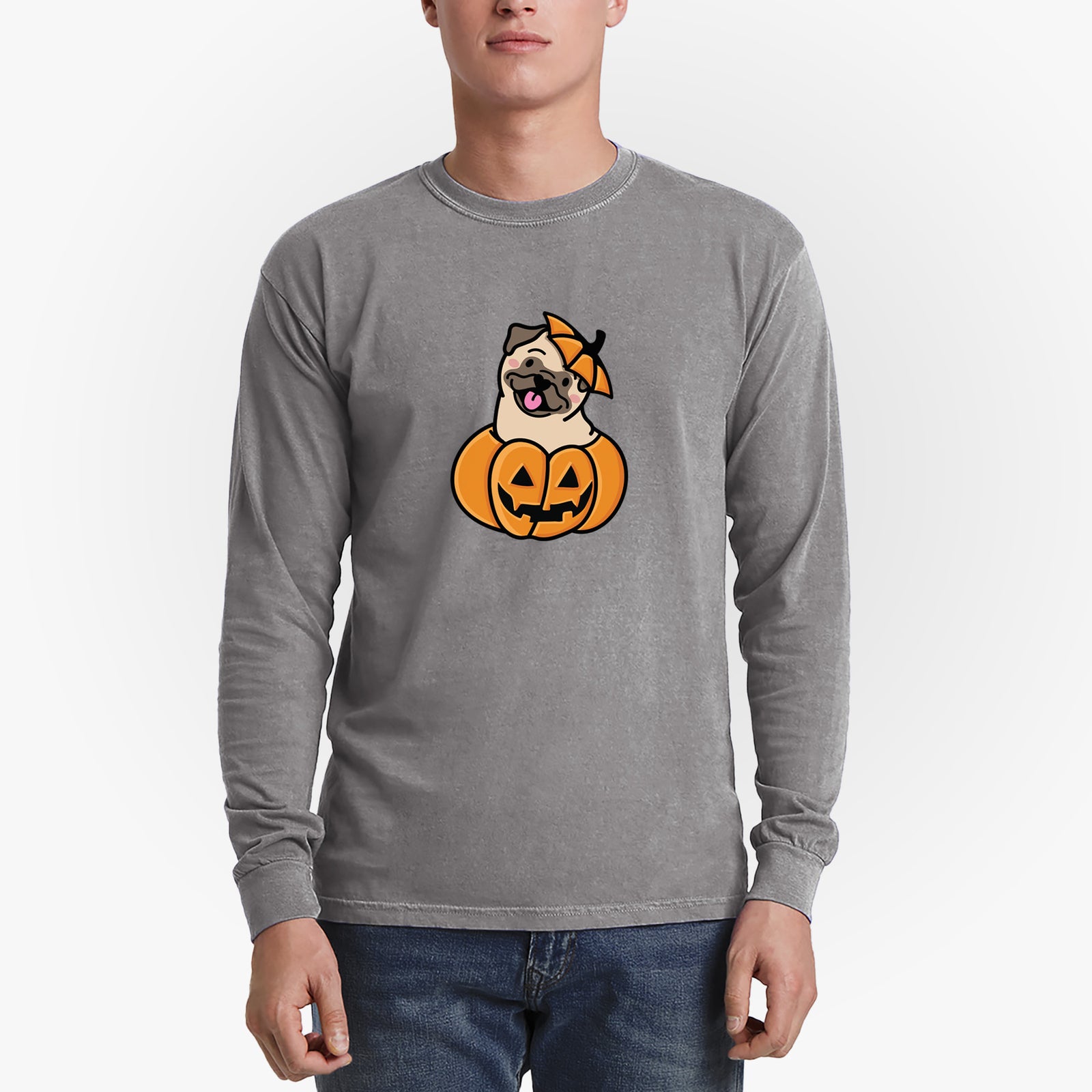 Pumpkin Pup - Pug - Heavyweight 100% Cotton Long Sleeve