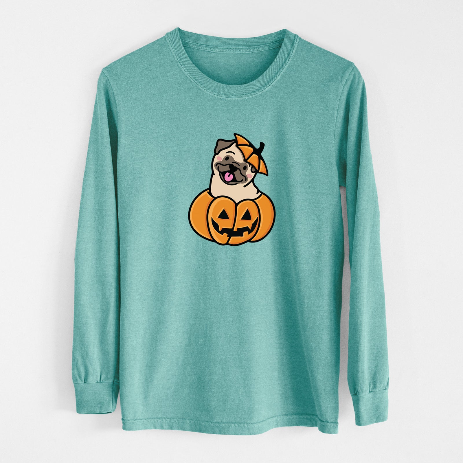 Pumpkin Pup - Pug - Heavyweight 100% Cotton Long Sleeve