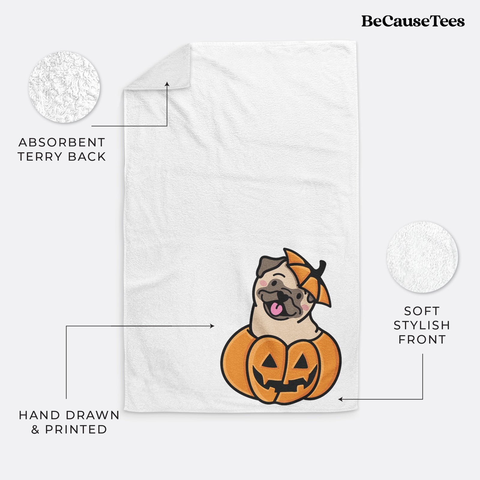 Pumpkin Pup - Pug Hand Towel