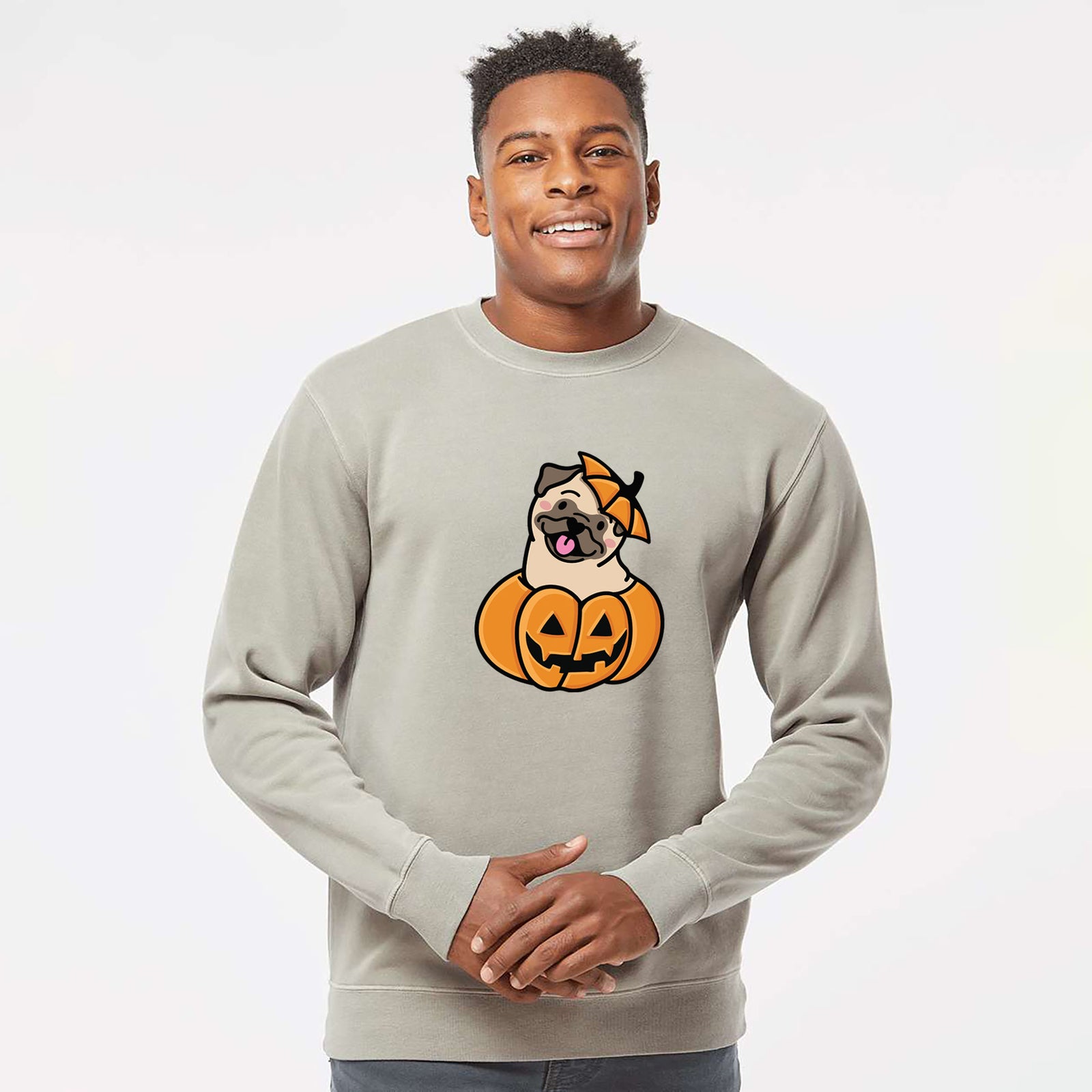 Pumpkin Pup - Pug - Unisex Pigment Dyed Crew Sweatshirt