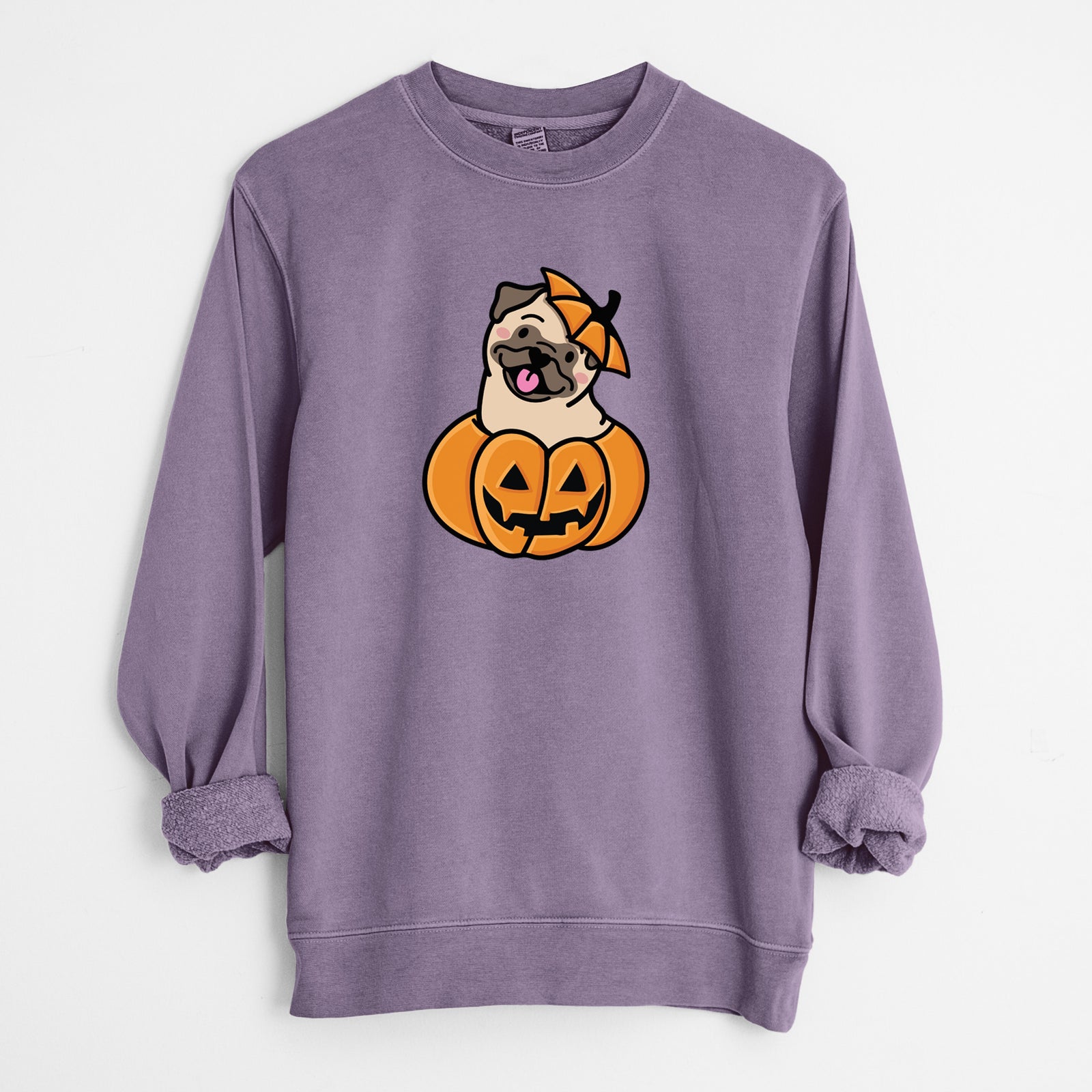 Pumpkin Pup - Pug - Unisex Pigment Dyed Crew Sweatshirt