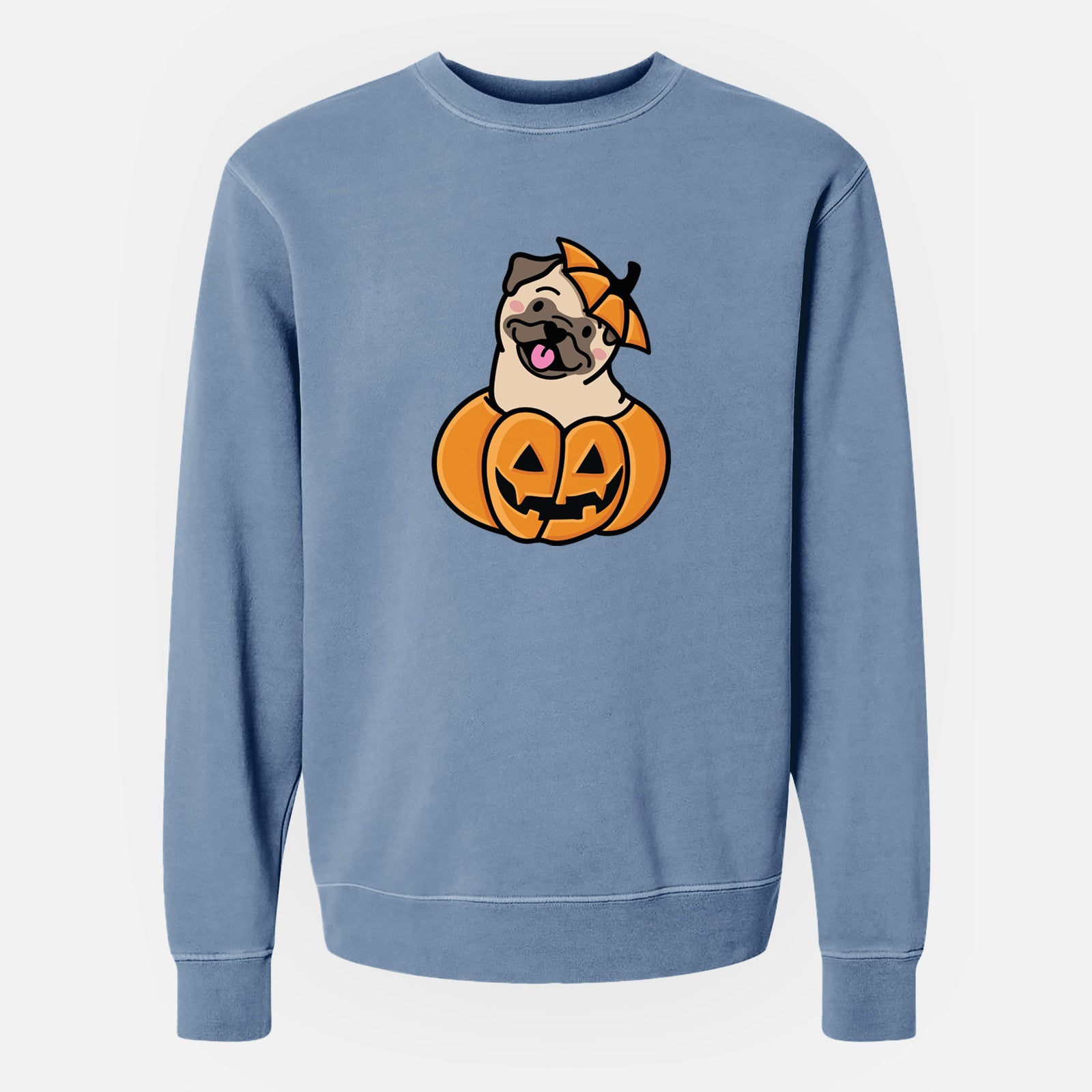 Pumpkin Pup - Pug - Unisex Pigment Dyed Crew Sweatshirt