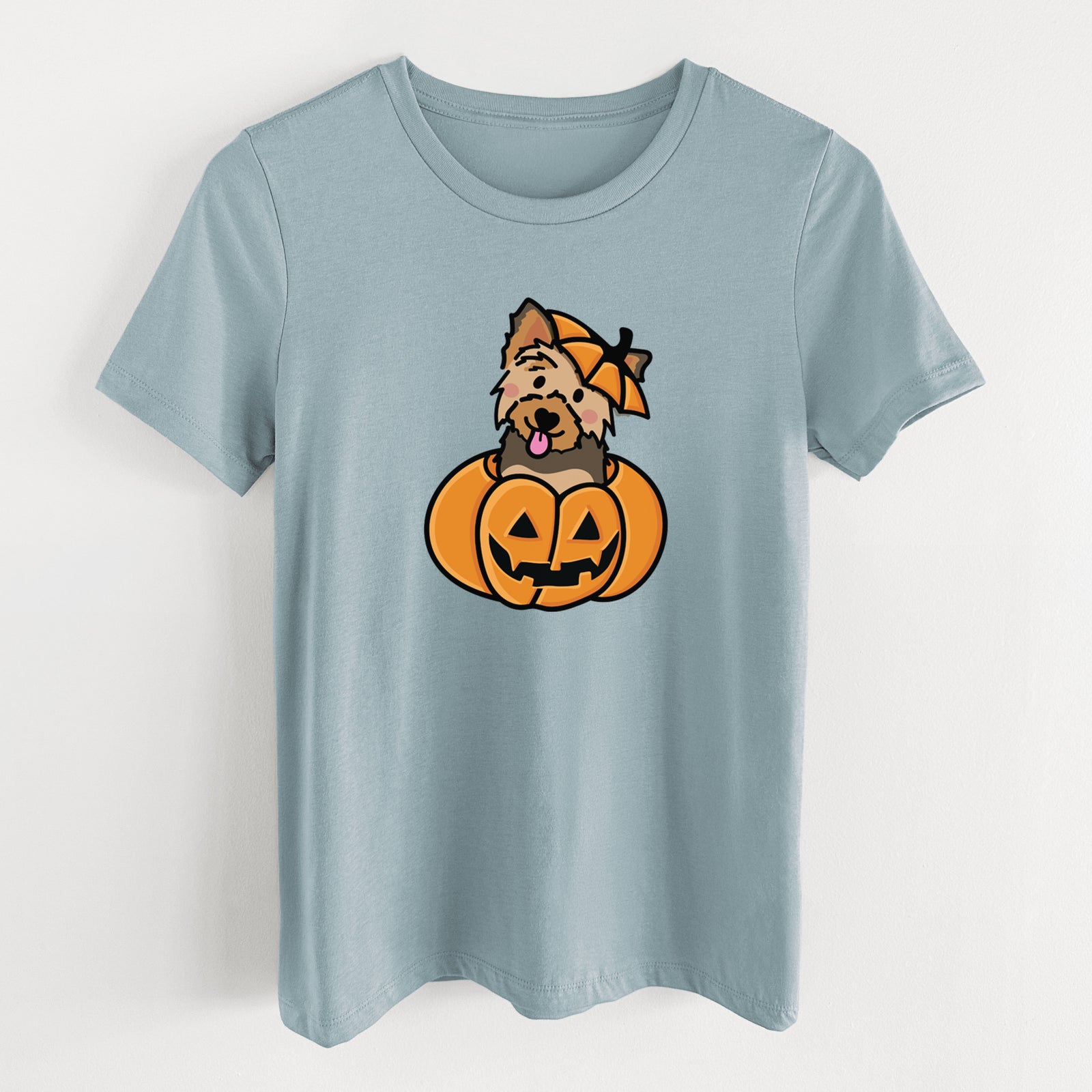 Pumpkin Pup - Yorkie - Women's Lightweight Relaxed Fit 100% Cotton Crewneck