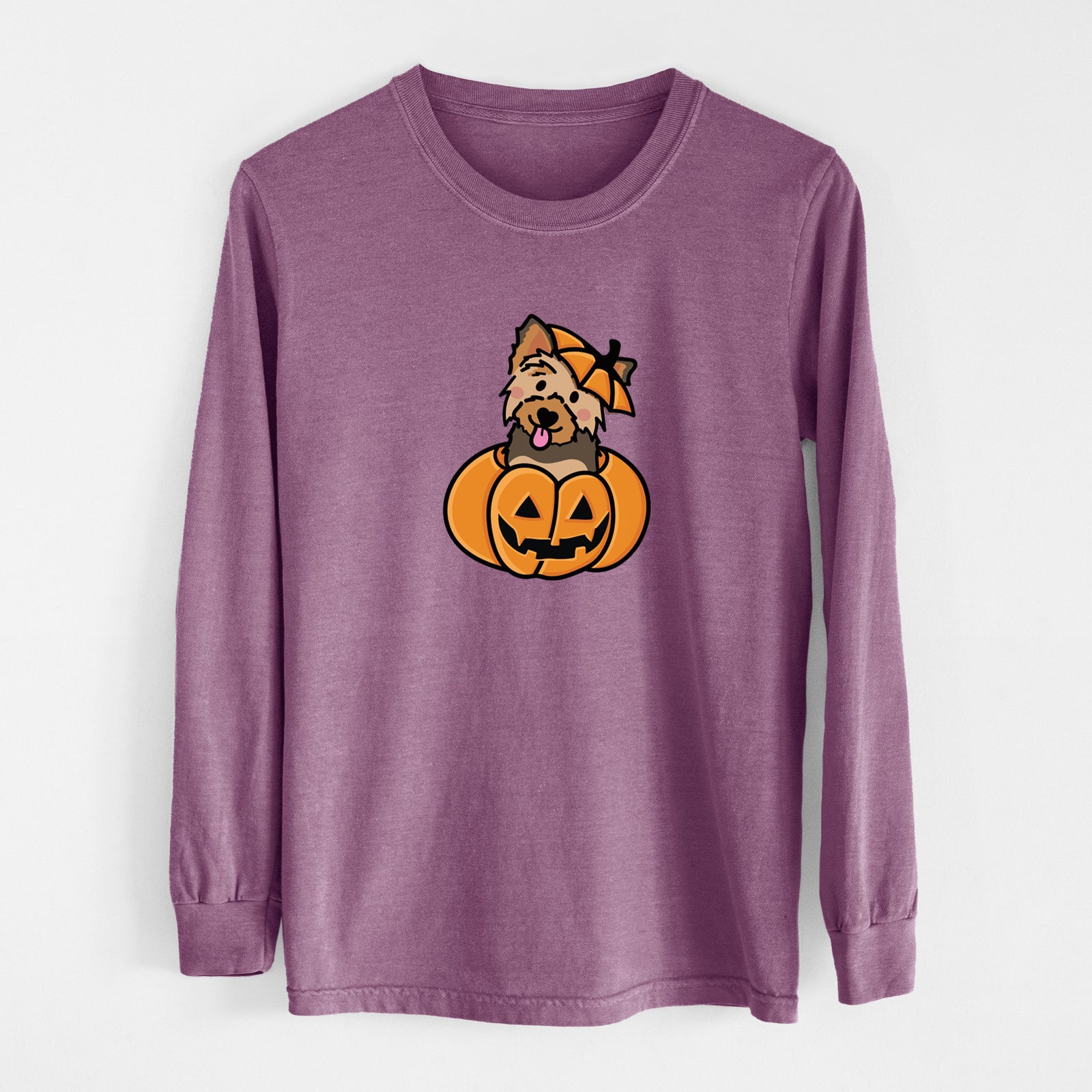 Pumpkin Pup - Yorkie - Heavyweight 100% Cotton Long Sleeve