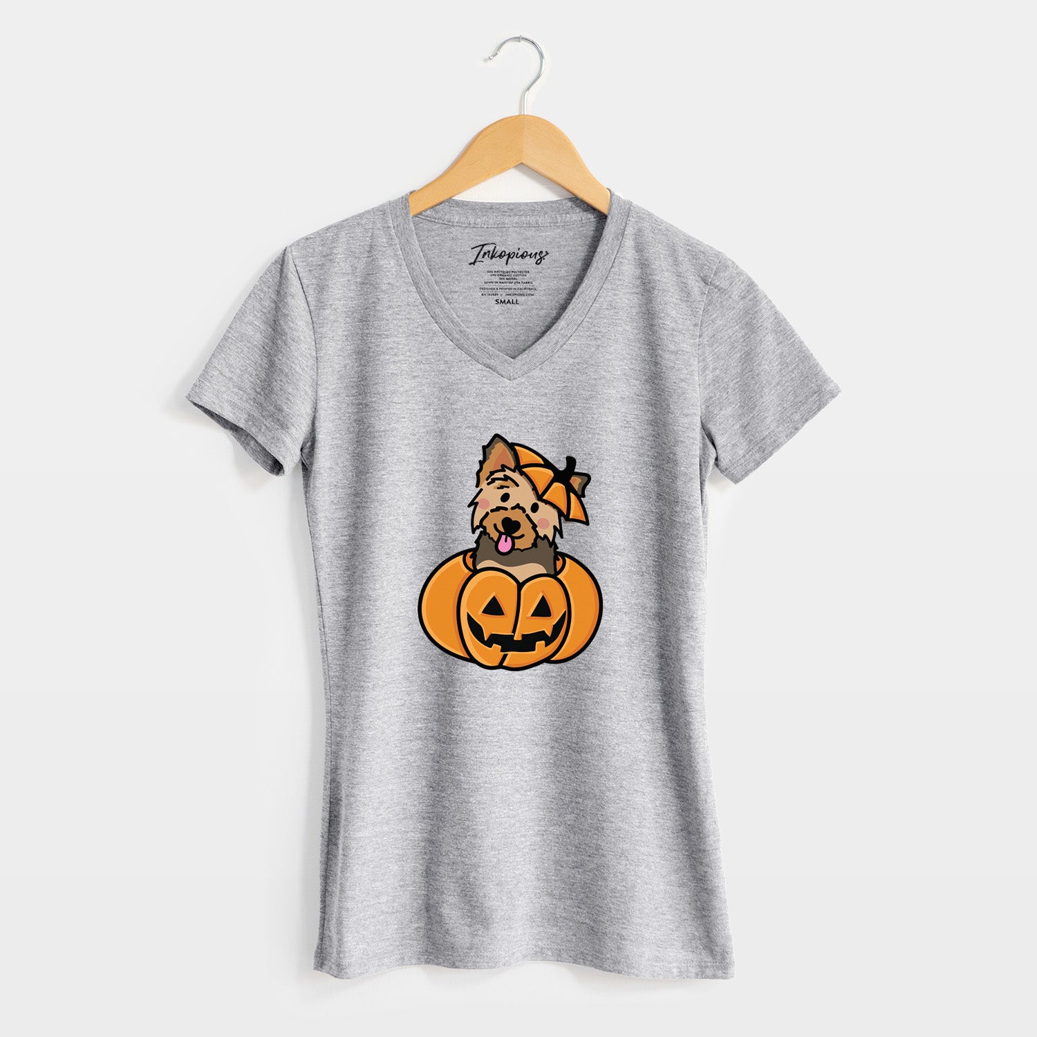 Pumpkin Pup - Yorkie - Women's Perfect V-neck Shirt